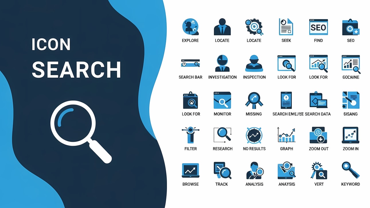 Explore this extensive free vector icon set for search, SEO, data analysis, and investigation. Ideal for web, app UI, and digital projects.