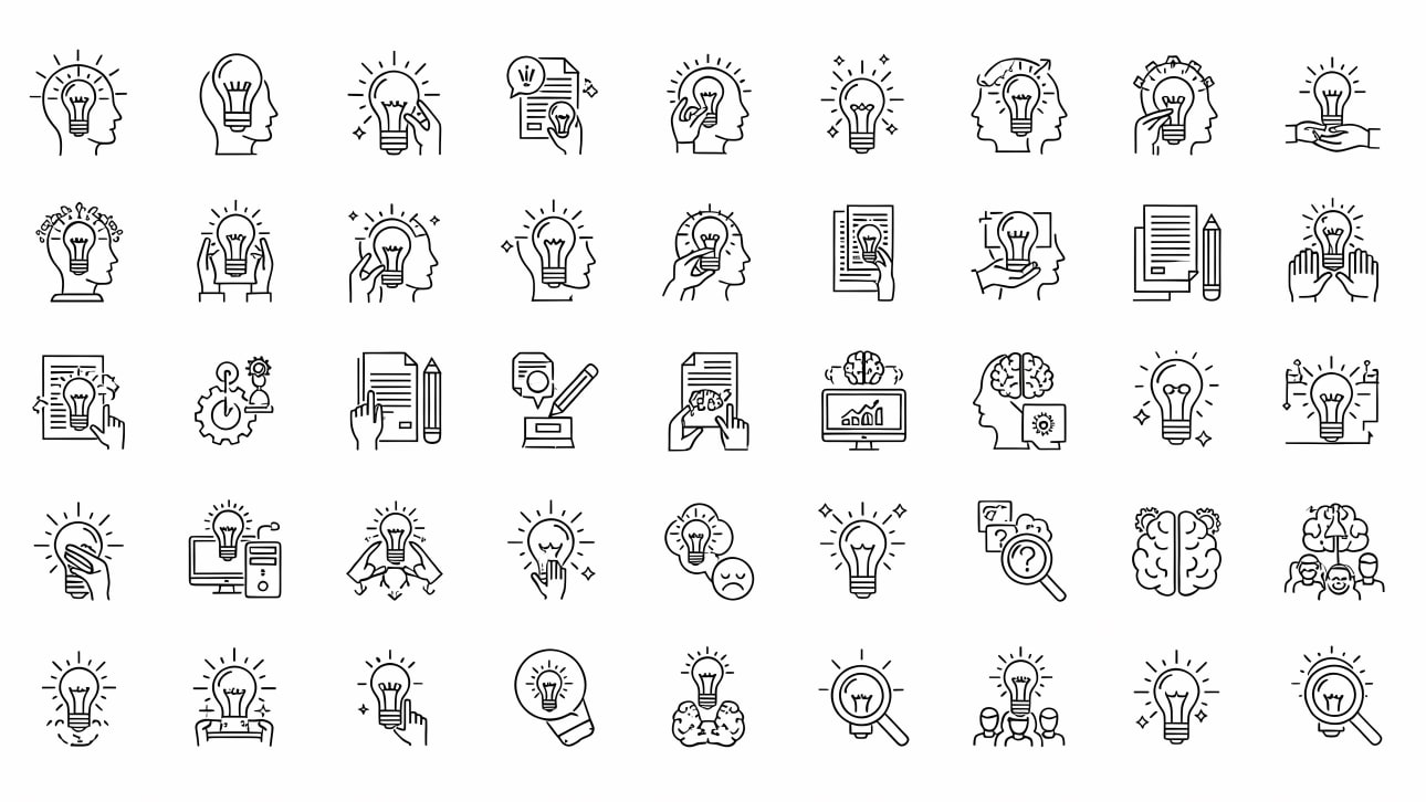 Explore a comprehensive collection of free vector icons representing ideas, innovation, creativity, and problem-solving for your next project.