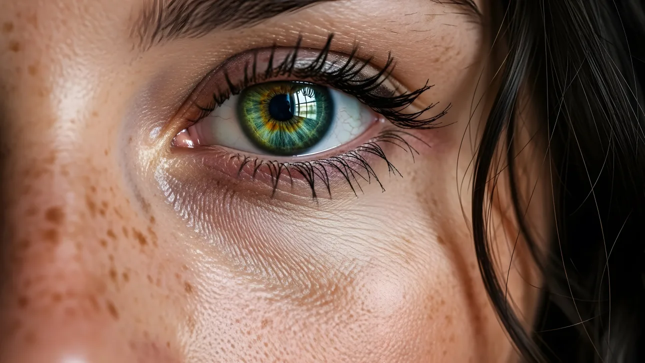 Capture detailed human beauty with this green eye close-up.