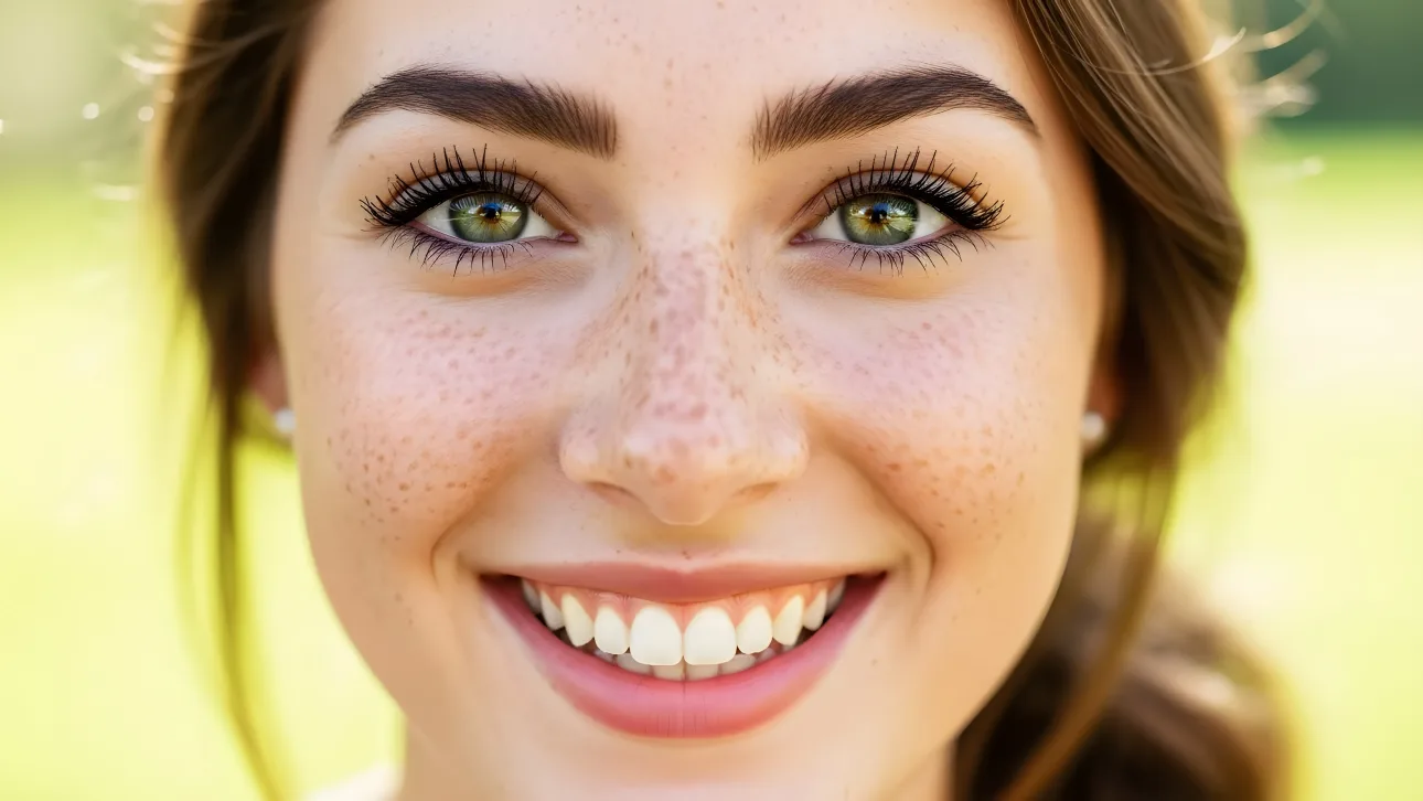 Elevate your project with this striking portrait of a woman with freckles, offering a naturally beautiful and authentic aesthetic.