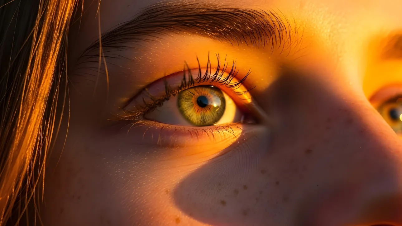 Capture a sense of wonder with this striking eye close-up, highlighting intricate details and a warm, golden glow.