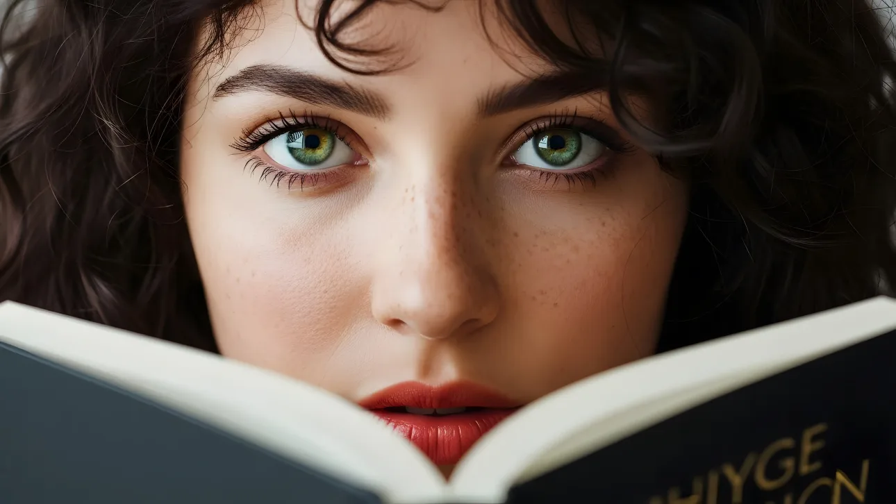 Elevate your designs with this captivating image of a woman's face, featuring intense eye contact.