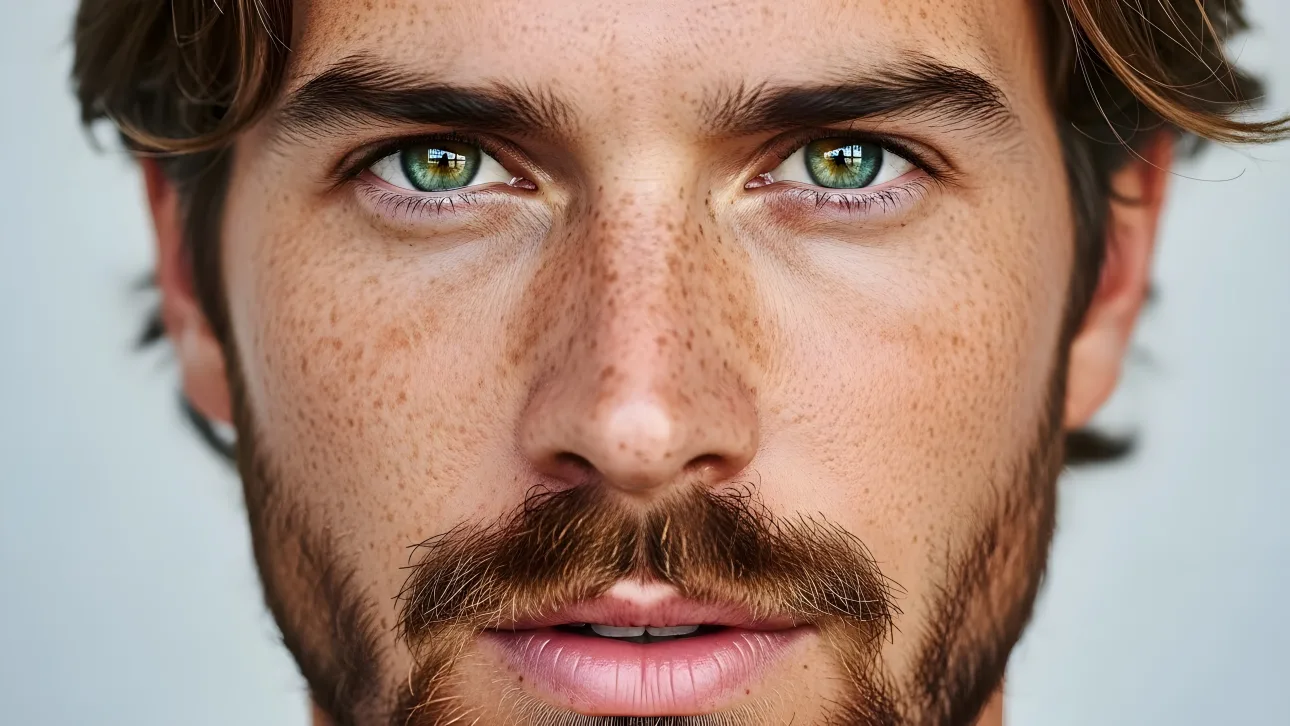 Discover a detailed portrait showcasing a man's unique features.
