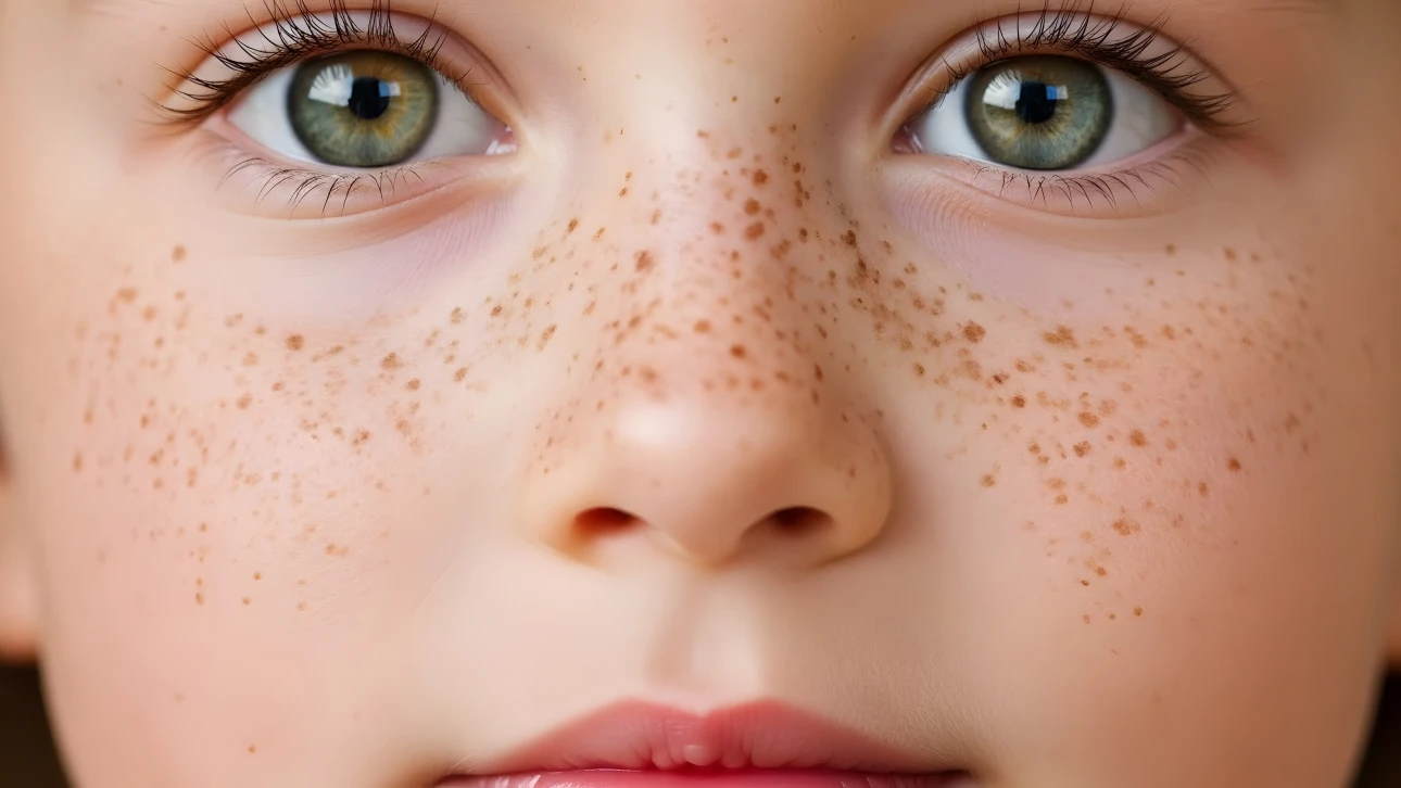 Reveal the beauty of natural freckles with this realistic close-up. Capture the innocence and charm for authentic skincare and beauty campaigns.