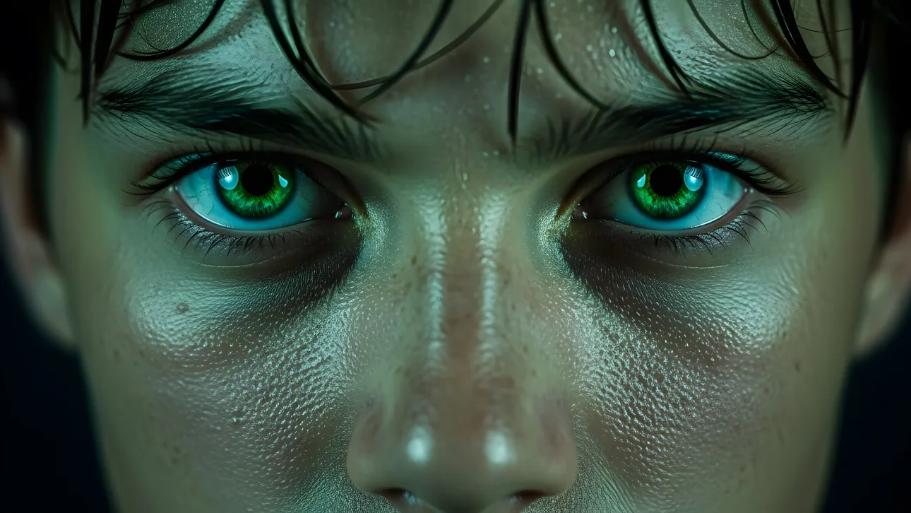 Explore intense eyes with vibrant green irises! Enhance your creative project with a captivating digital asset, perfect for edgy designs.