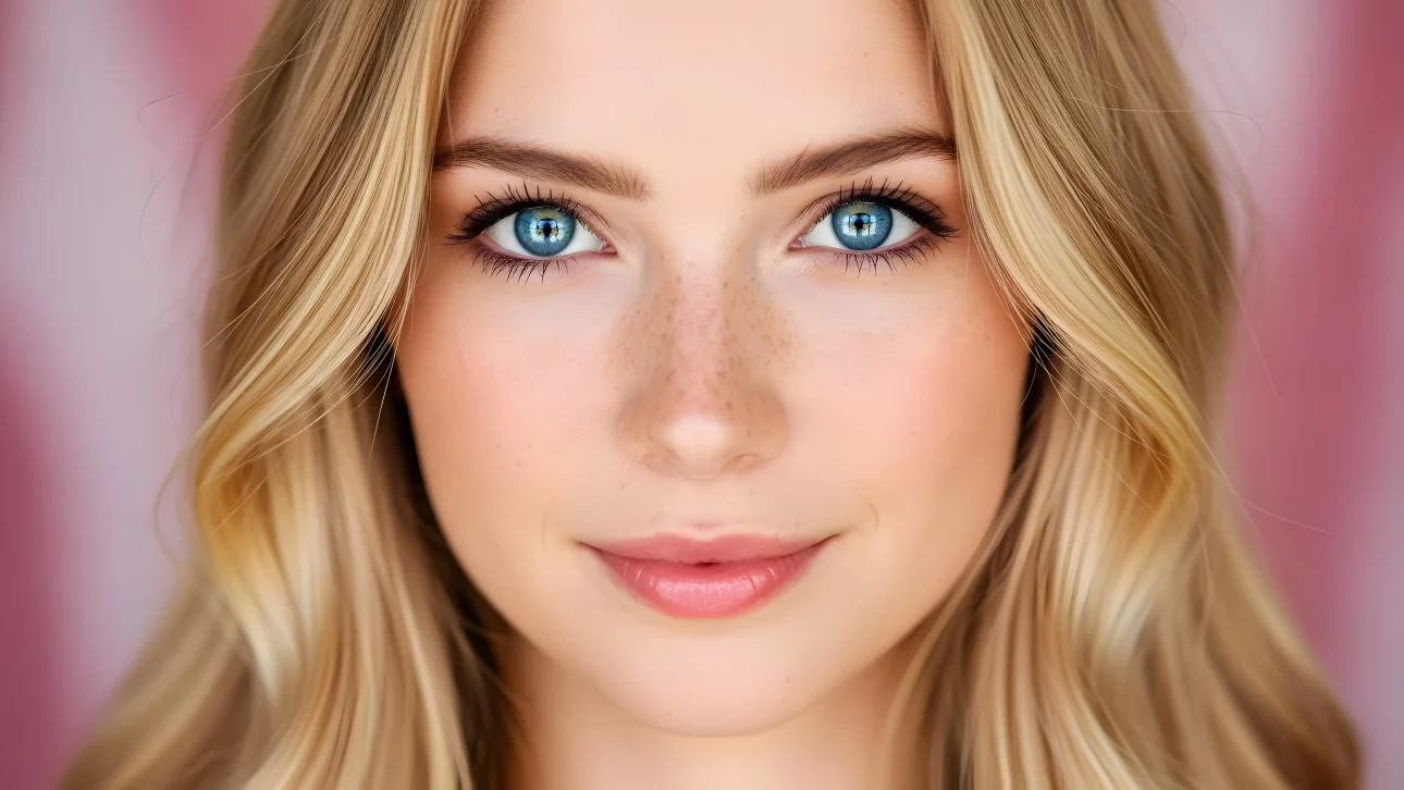 Enhance your project with a high-resolution portrait of a blonde woman with striking blue eyes.