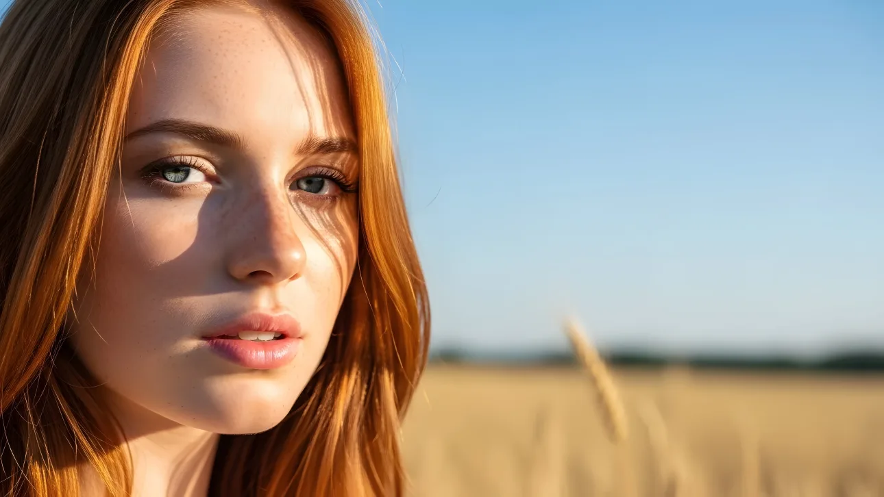 Showcase natural beauty with this portrait of a redhead with freckles, perfect for editorial content or organic skincare campaigns.
