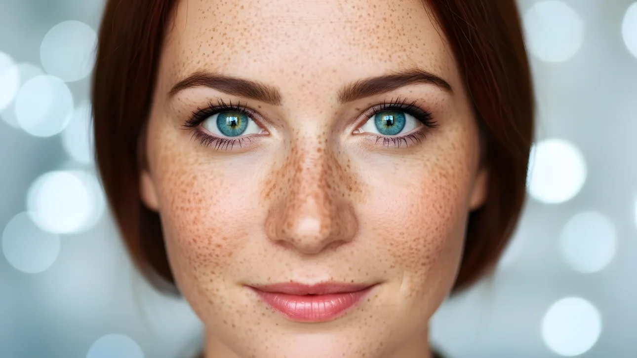 Discover the beauty of natural freckles with this inviting portrait.