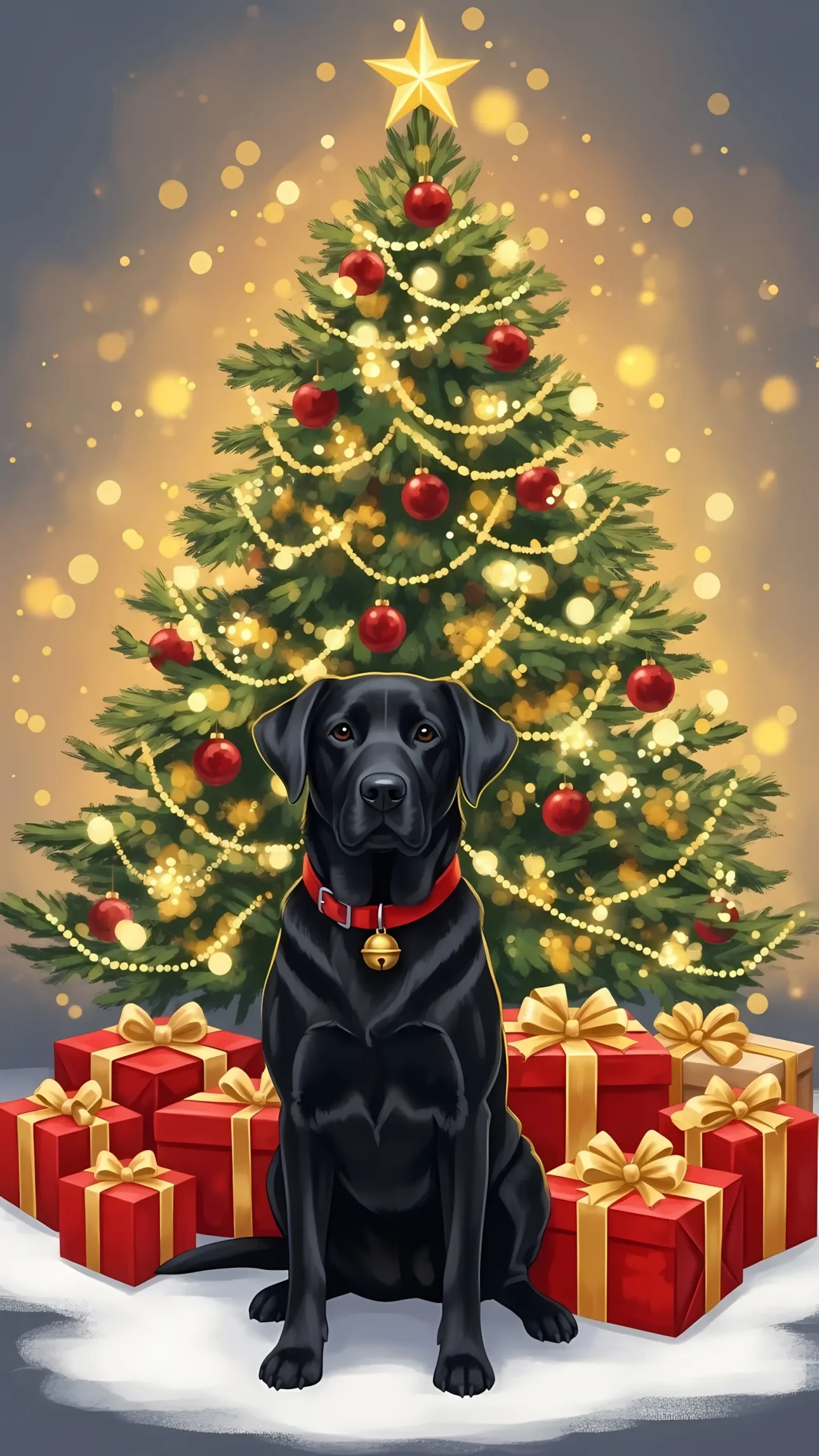Elevate your festive projects with this black lab Christmas illustration. A premium digital graphic perfect for holiday cards and heartwarming branding designs.