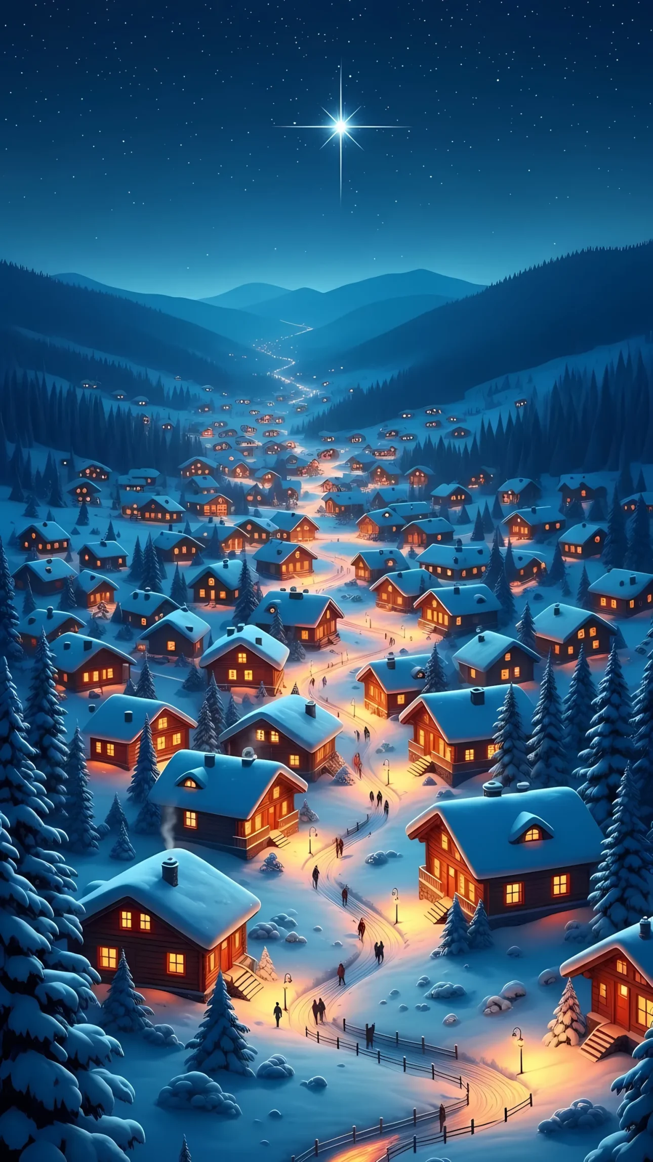 Evoke winter magic with this captivating village image. Ideal for holiday cards or winter-themed designs. Download now for enchanting seasonal projects.