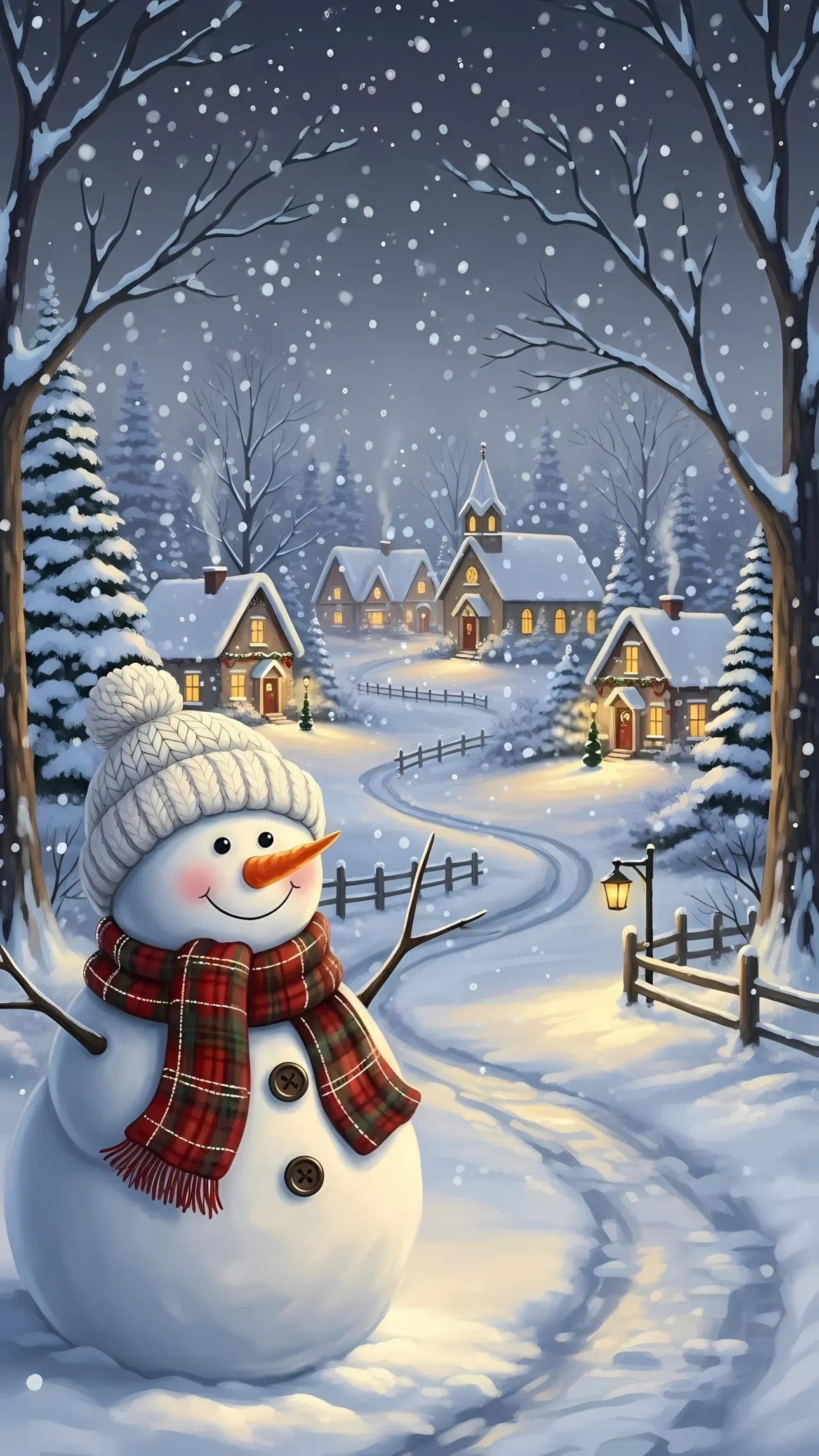 Enhance your projects with this charming snowman illustration set in a winter wonderland, perfect for holiday-themed designs and festive marketing materials.