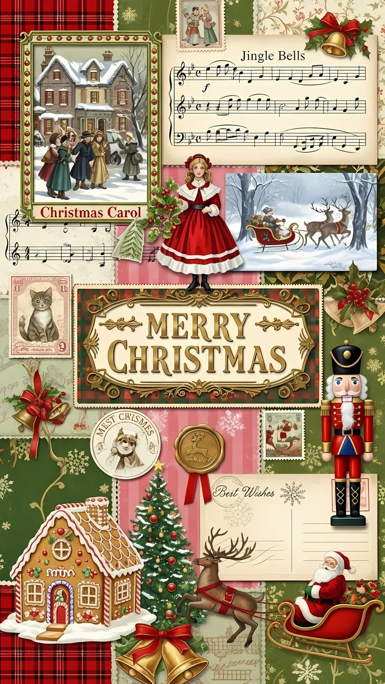 Enhance your festive designs with this vintage-styled Christmas collage. This premium design asset features nostalgic holiday imagery and is perfect for unique seasonal projects.