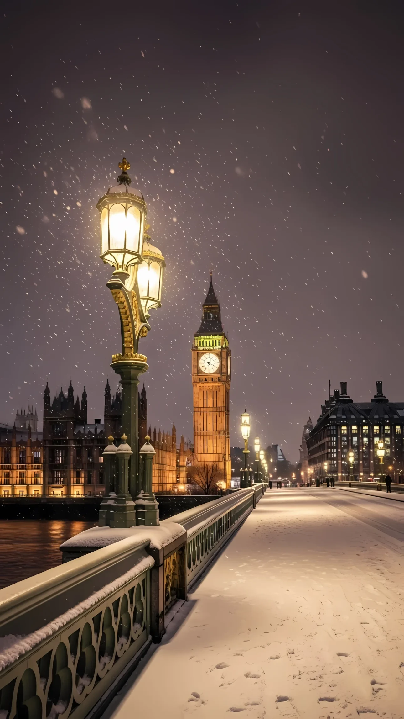 Capture the magic of London in winter with this image of Big Ben amidst snowfall. Ideal for travel blogs, holiday promotions, and atmospheric designs.