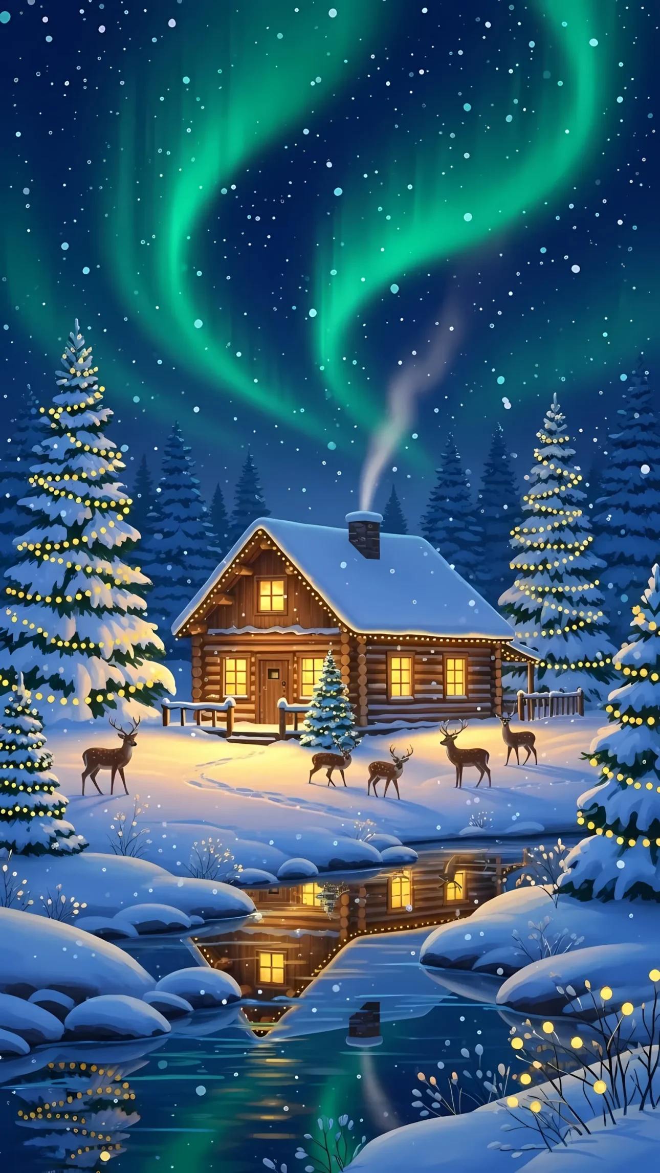Enhance your seasonal projects with this enchanting winter cabin illustration, perfect for holiday cards and festive web designs. Ready for instant commercial use.
