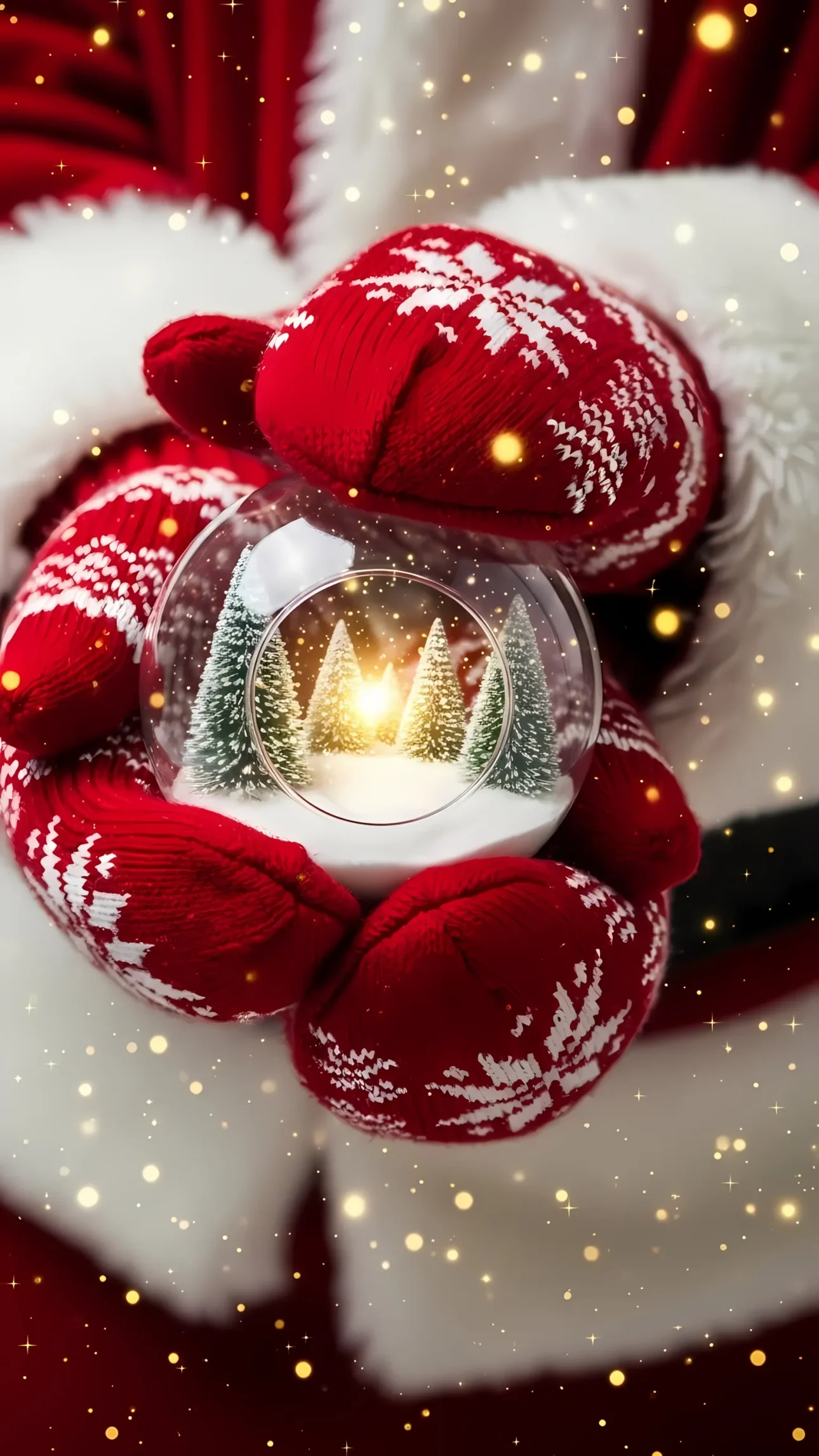 Capture the magic of Christmas with this festive scene of Santa holding a snow globe, showcasing snow-covered trees. Ideal for holiday-themed projects needing a heartwarming touch.