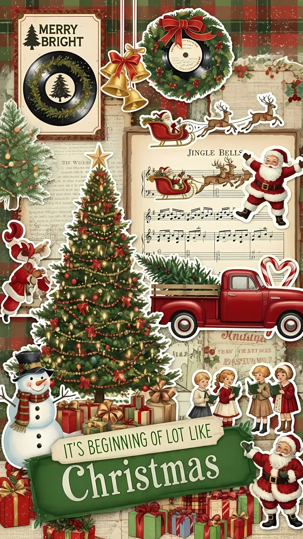 Enhance your projects with this charming Christmas collage showcasing nostalgic illustrations and festive themes. Perfect for creating heartwarming holiday designs.