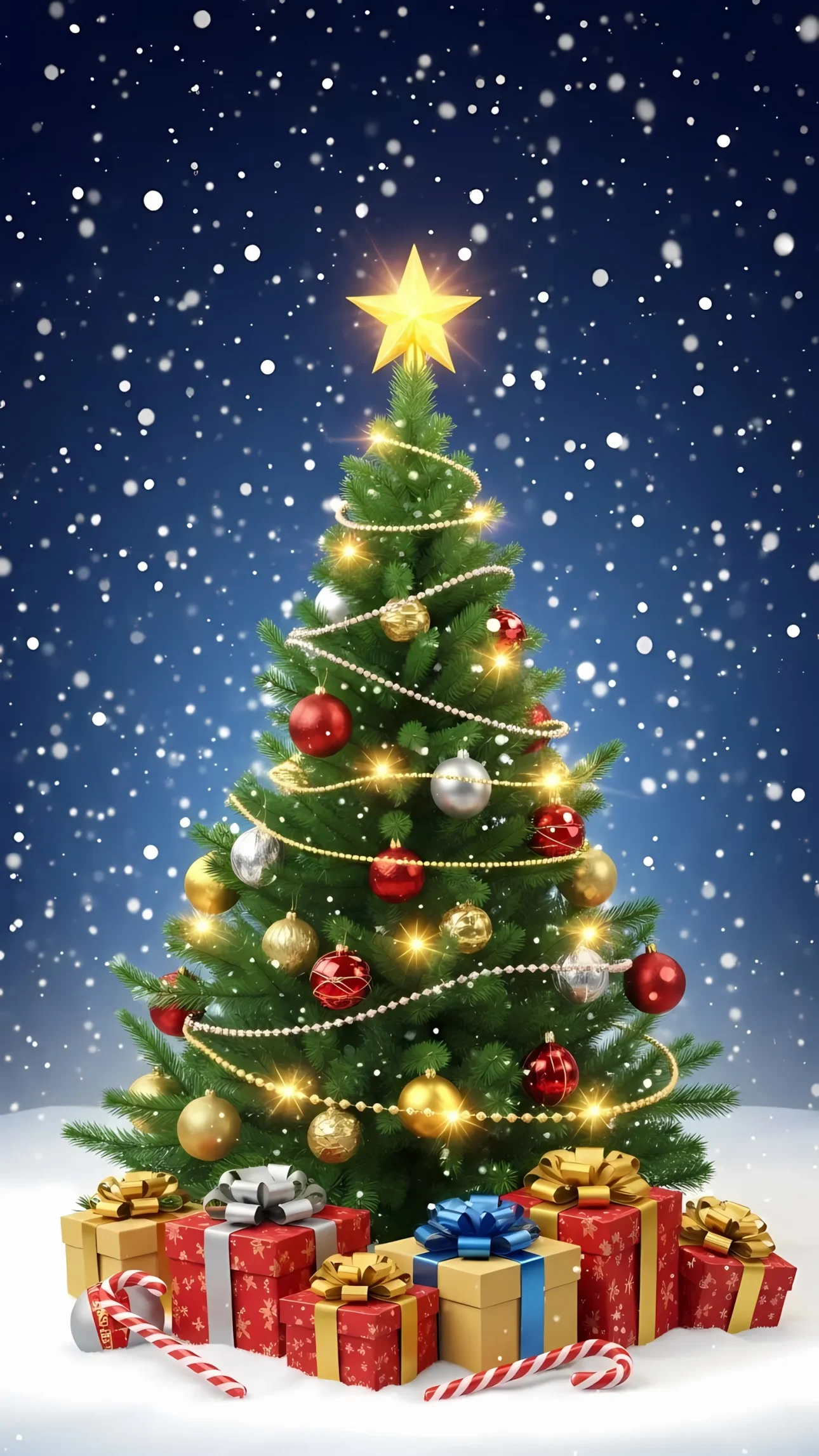 Elevate your holiday projects with this Christmas tree scene. Perfect for greeting cards or seasonal web designs, this premium design asset brings instant festive cheer.