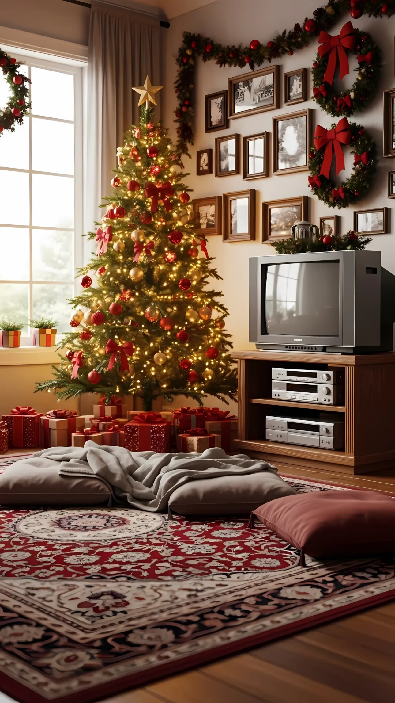 Create a nostalgic holiday atmosphere with this warm Christmas scene. This image is perfect for holiday cards and seasonal campaigns. Ready for commercial use.