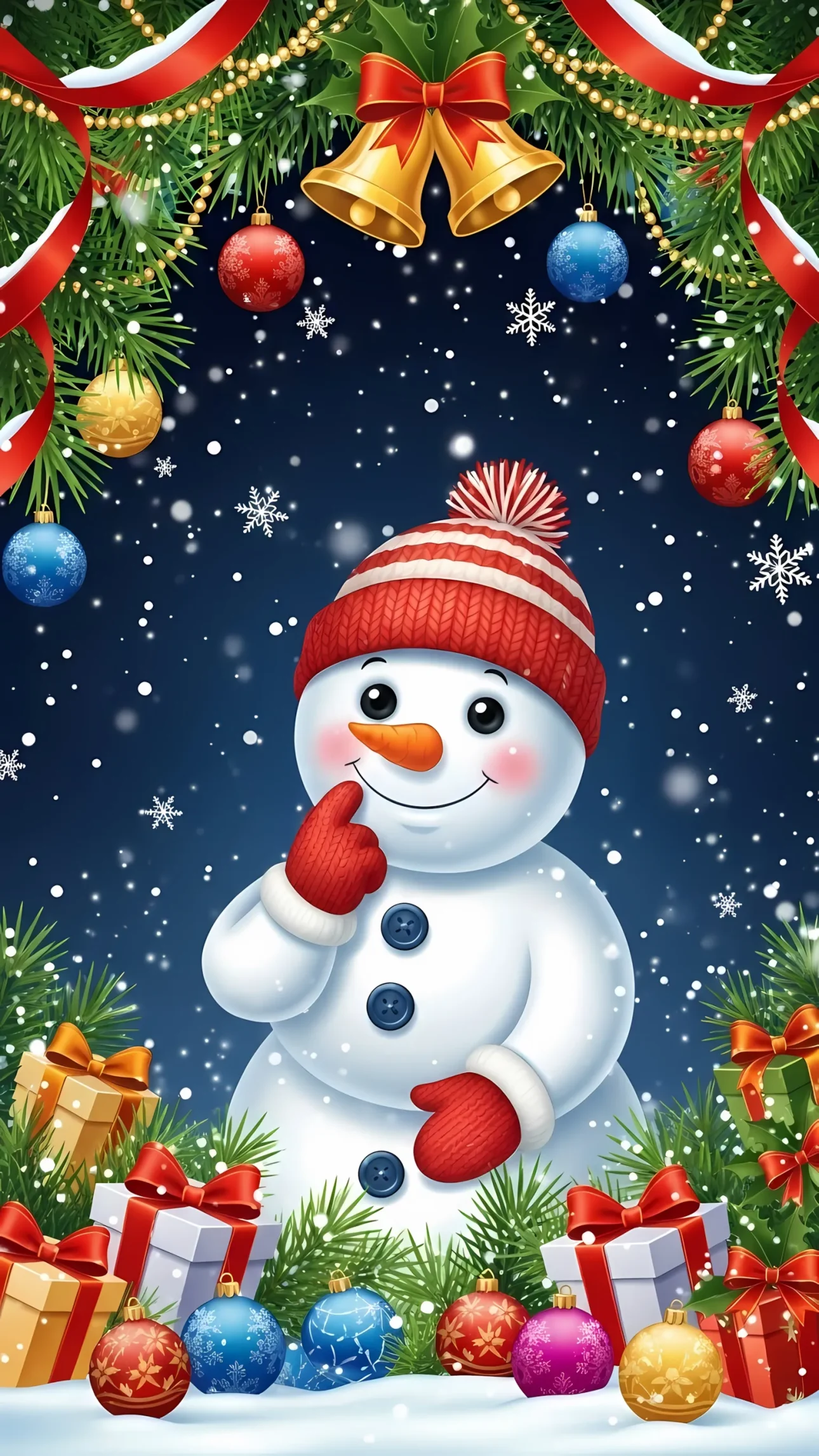 Elevate your festive designs with this adorable snowman illustration featuring holiday decor. Perfect for seasonal greeting cards and joyous marketing materials.