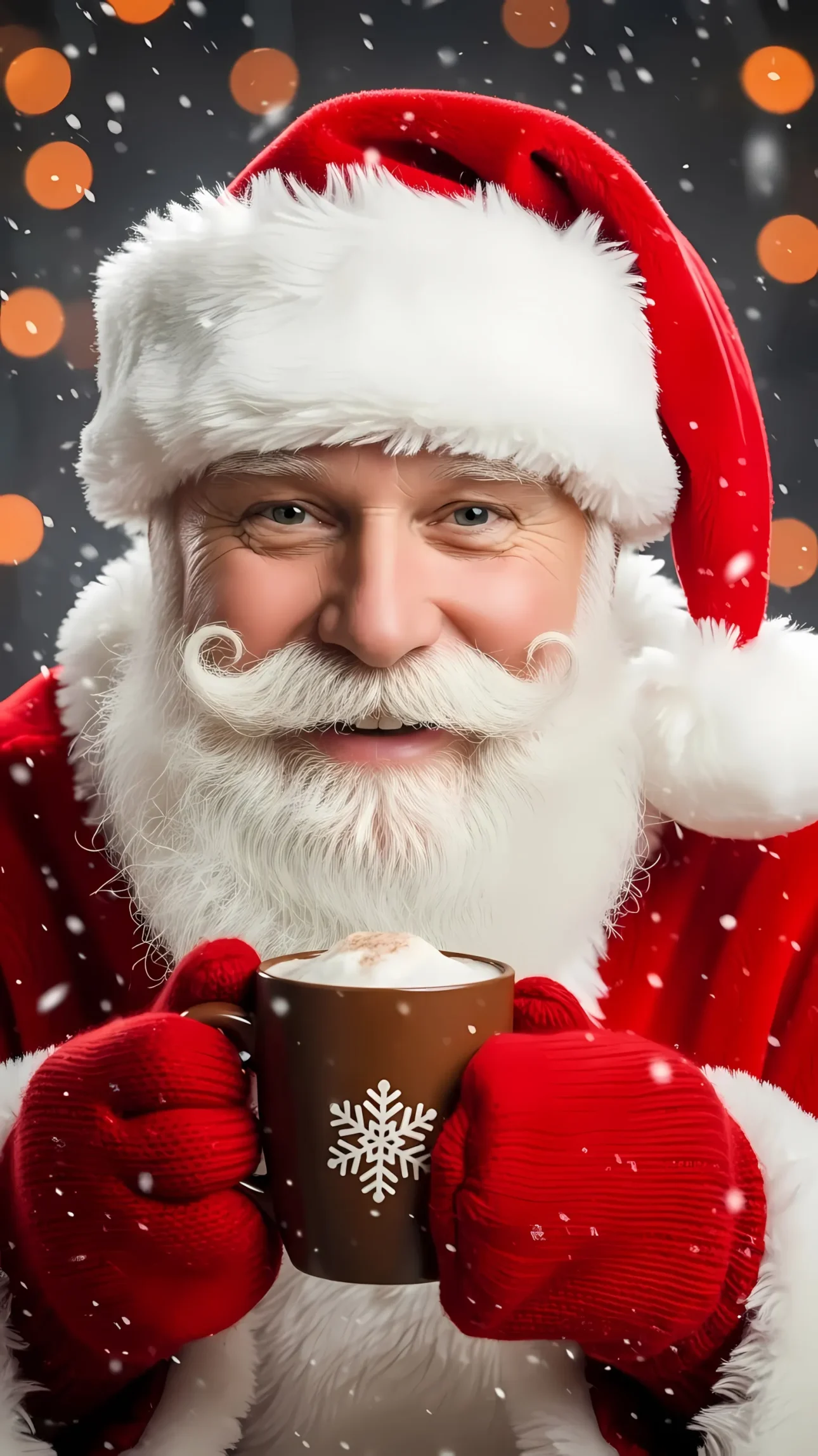 Capture holiday magic with this image featuring Santa holding a hot cocoa! Excellent for seasonal greetings and festive promotions. Ready for commercial licensing.