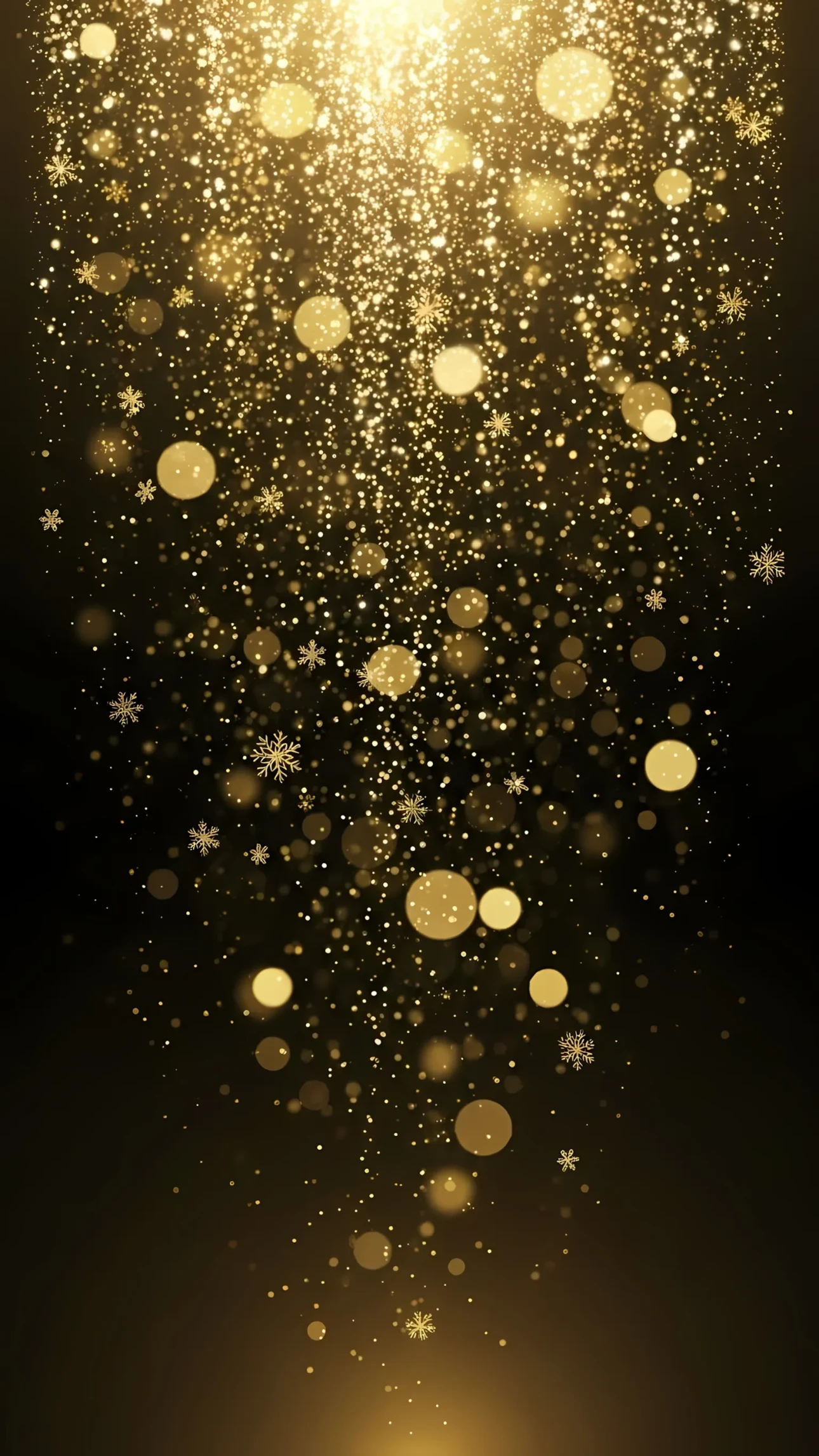 Elevate your designs with this elegant golden sparkle background featuring bokeh and snowflakes. Perfect for high-end holiday promotions and festive digital designs.