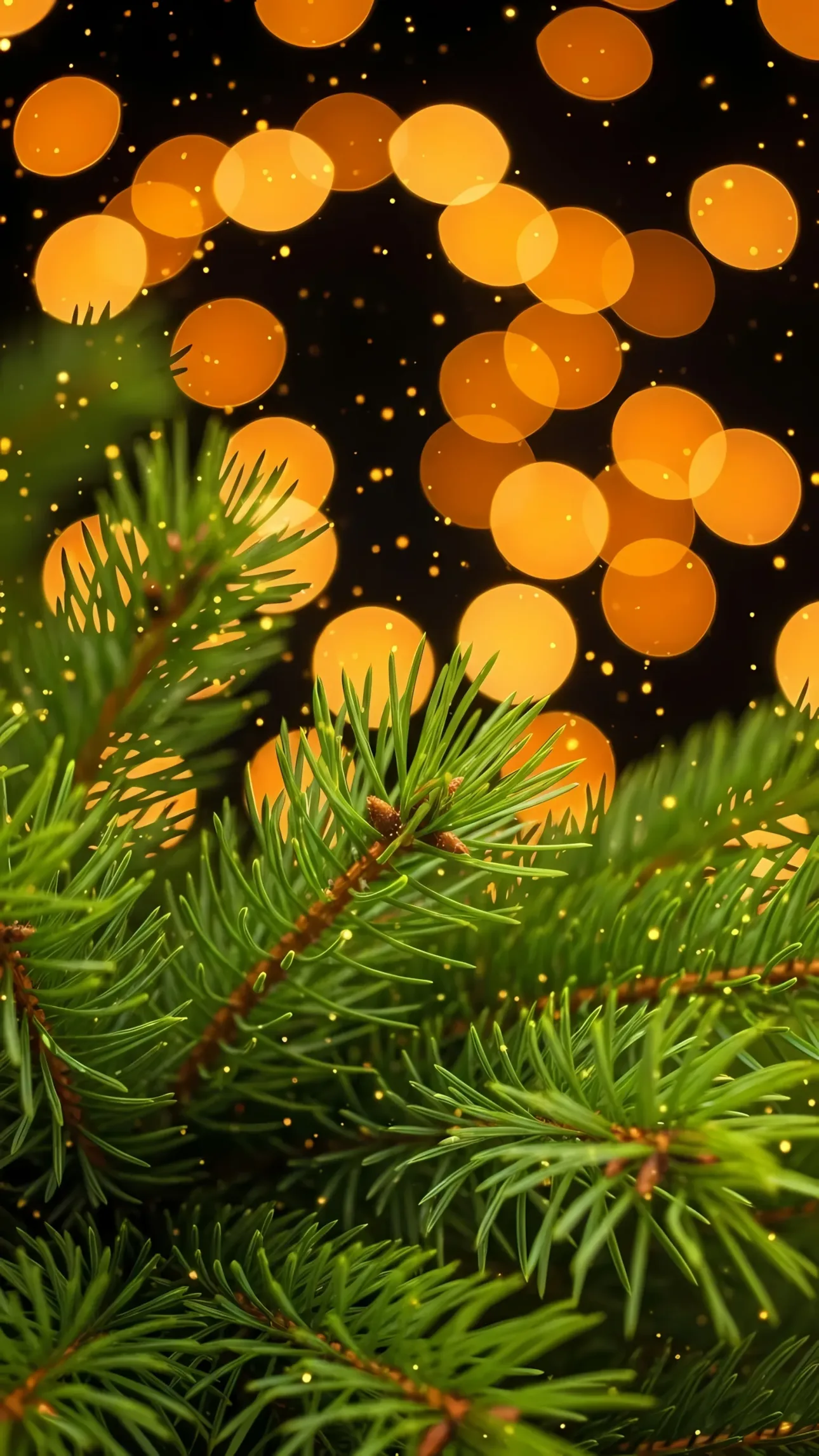 Elevate your designs with this premium fir branches illustration featuring festive bokeh lights, ideal for creating striking holiday and winter themed assets. Ready for immediate use.