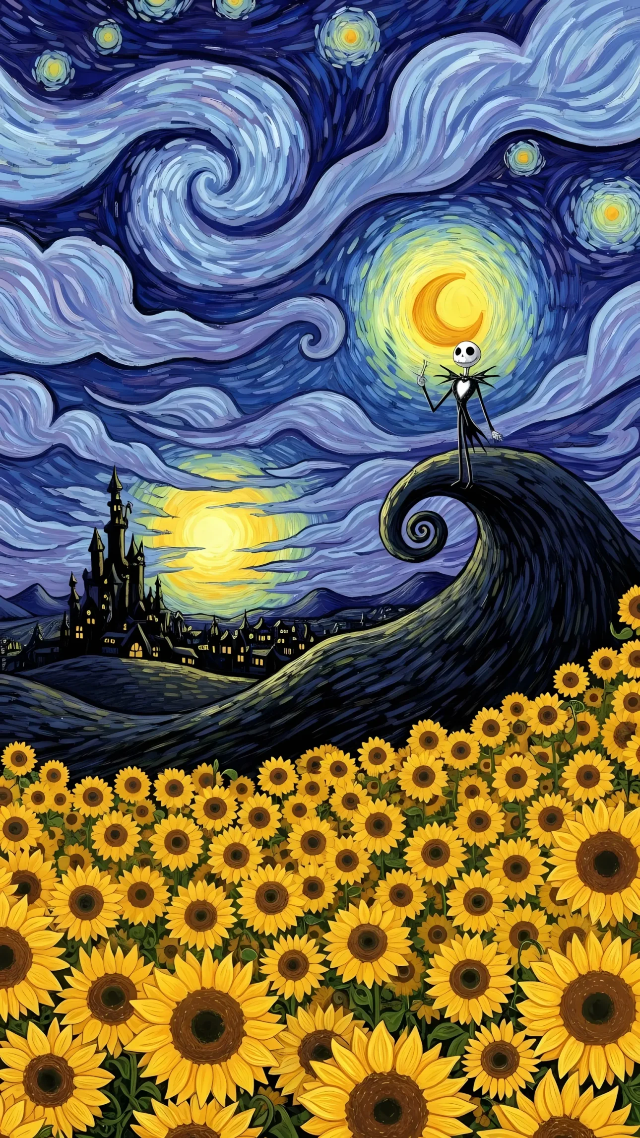 Showcase whimsical art with this 'Nightmare Before Christmas' inspired scene. Perfect for Halloween designs or unique animated projects, this image offers instant visual appeal.