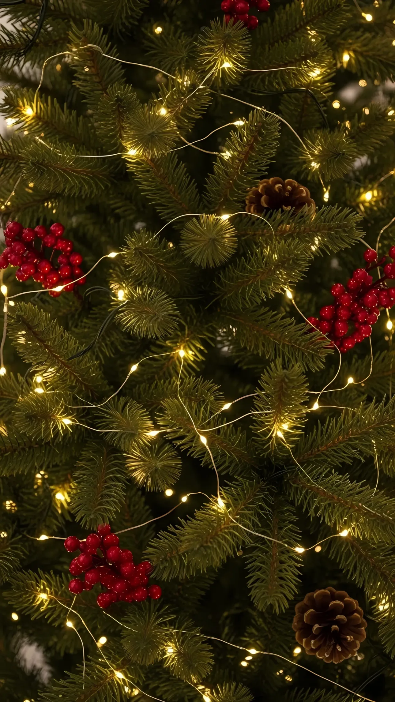 Elevate your designs with this Christmas tree close-up, featuring festive details and warm lighting. Perfect for seasonal marketing and holiday-themed projects.