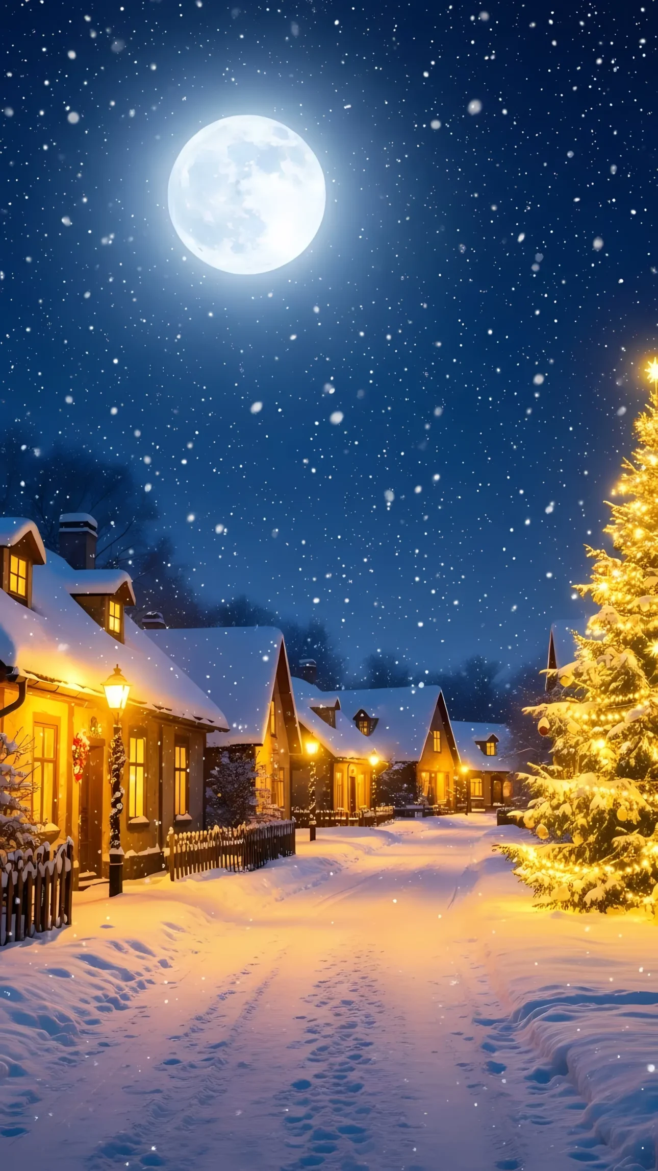 Evoke the magic of winter with this enchanting snow-covered village illustration. Ideal for holiday designs and creating nostalgic Christmas scenes, ready for seasonal commercial projects.