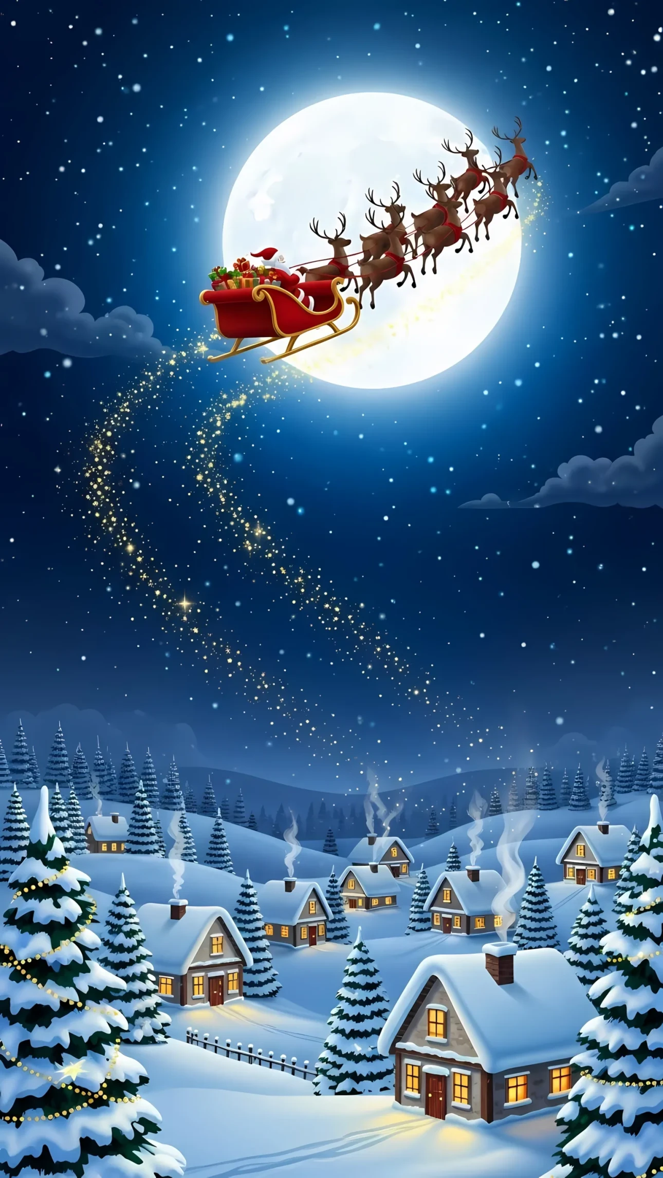 Enhance your holiday projects with this charming illustration of Santa Claus delivering gifts on Christmas Eve. Perfect for winter greeting cards and festive designs.