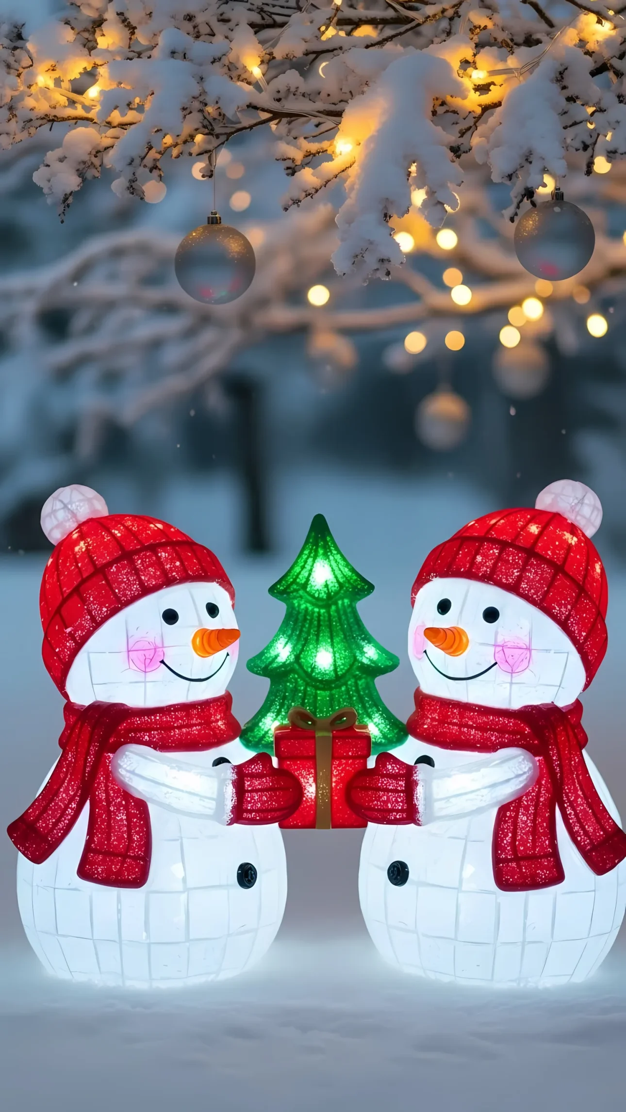 Elevate your holiday designs with this charming snowman illustration, featuring a festive Christmas tree. Perfect for high-impact seasonal campaigns.