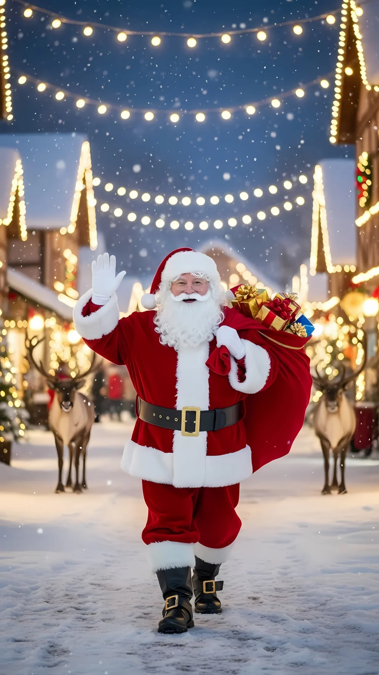 Capture the magic with this festive Santa image carrying gifts. Enhance your holiday projects with this premium design asset, perfect for seasonal campaigns.