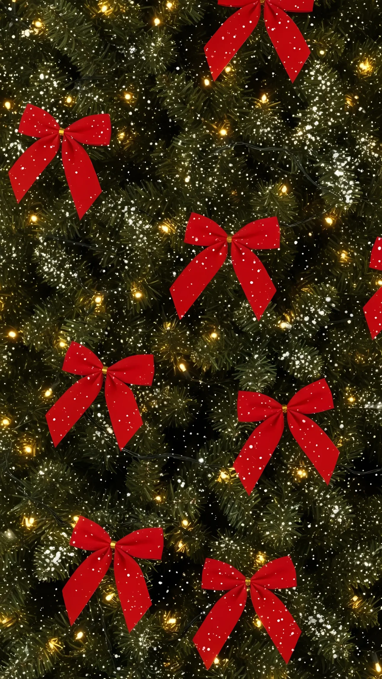 Elevate your holiday designs with this Christmas tree image featuring festive red bows and delicate snowflakes. Perfect for creating heartwarming seasonal content.