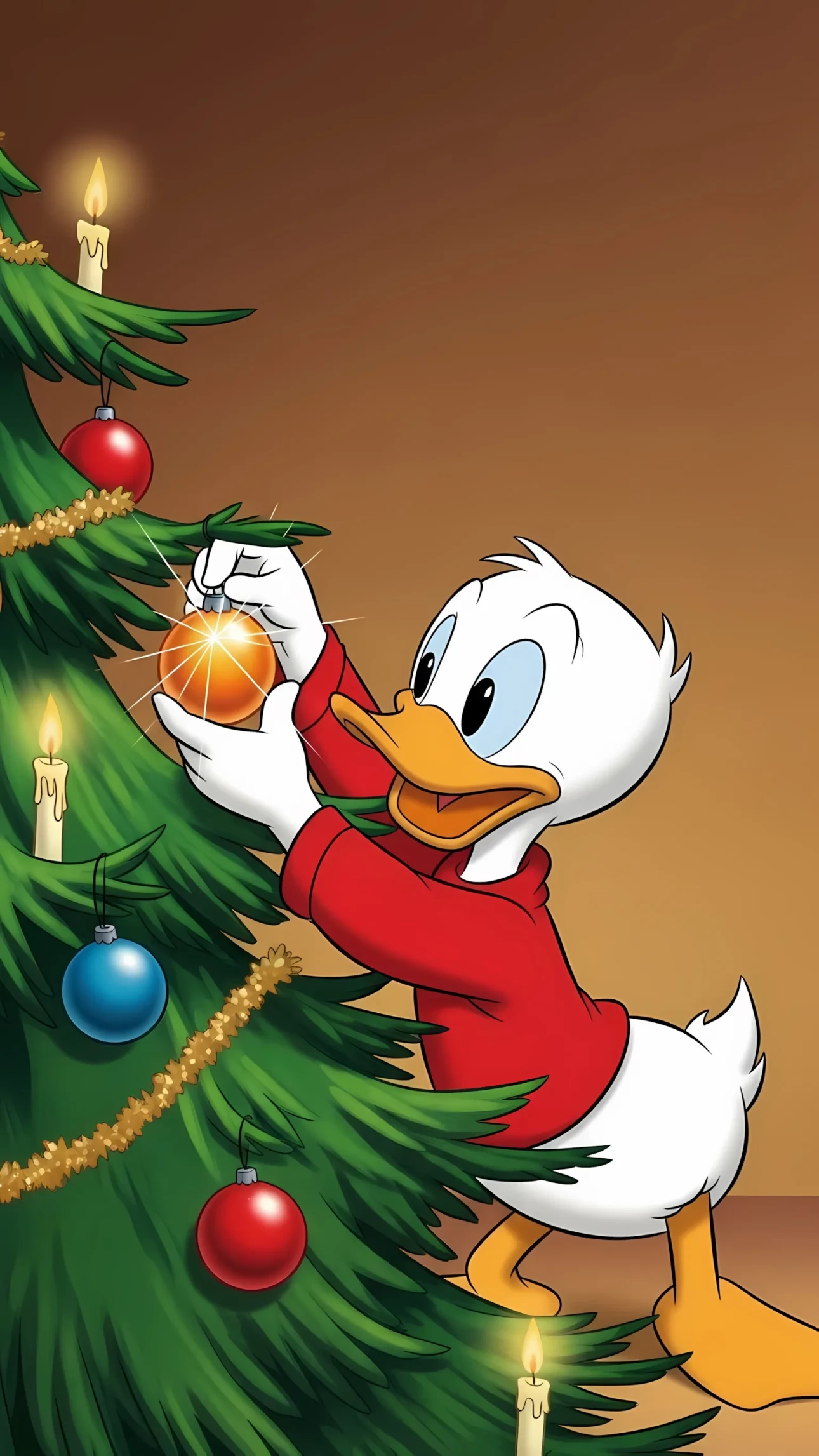 Elevate your festive designs with this charming cartoon duck decorating a Christmas tree. A premium digital graphic ready for instant holiday commercial use.