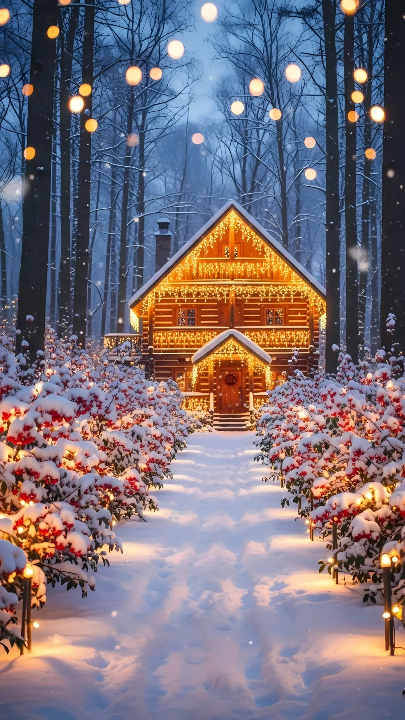 Evoke the magic of winter with this charming log cabin scene, perfect for holiday promotions and seasonal designs. Ready for commercial use and instant download.