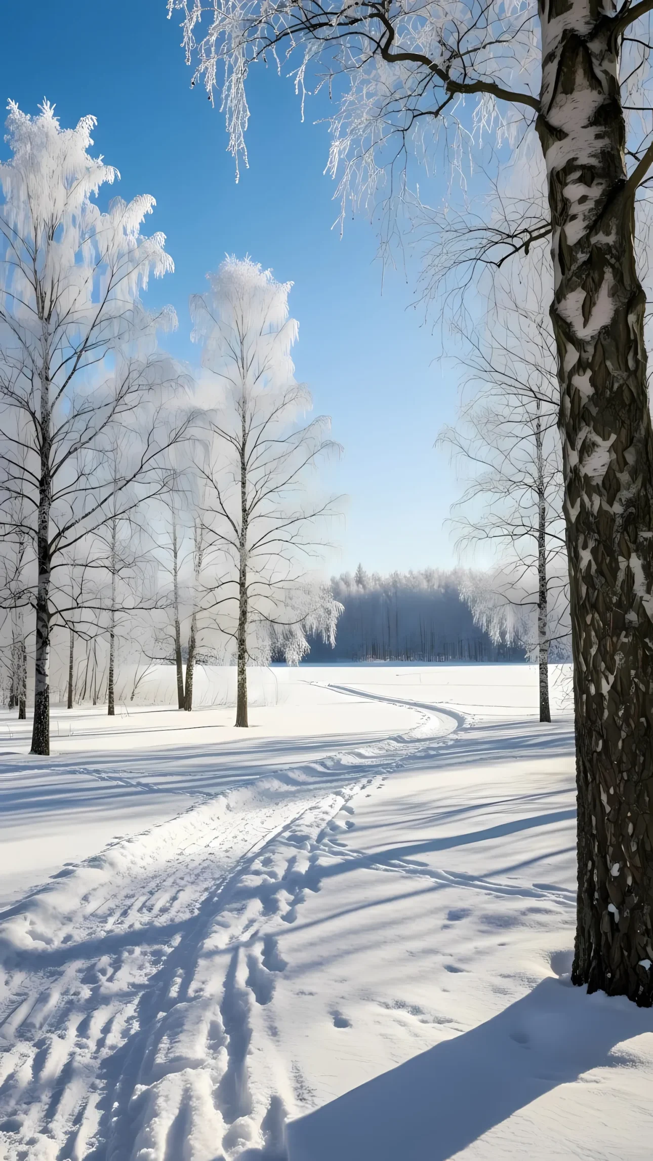 Explore a serene winter scene featuring snow-laden birch trees. Enhance your seasonal designs with this premium design asset, perfect for winter-themed projects.