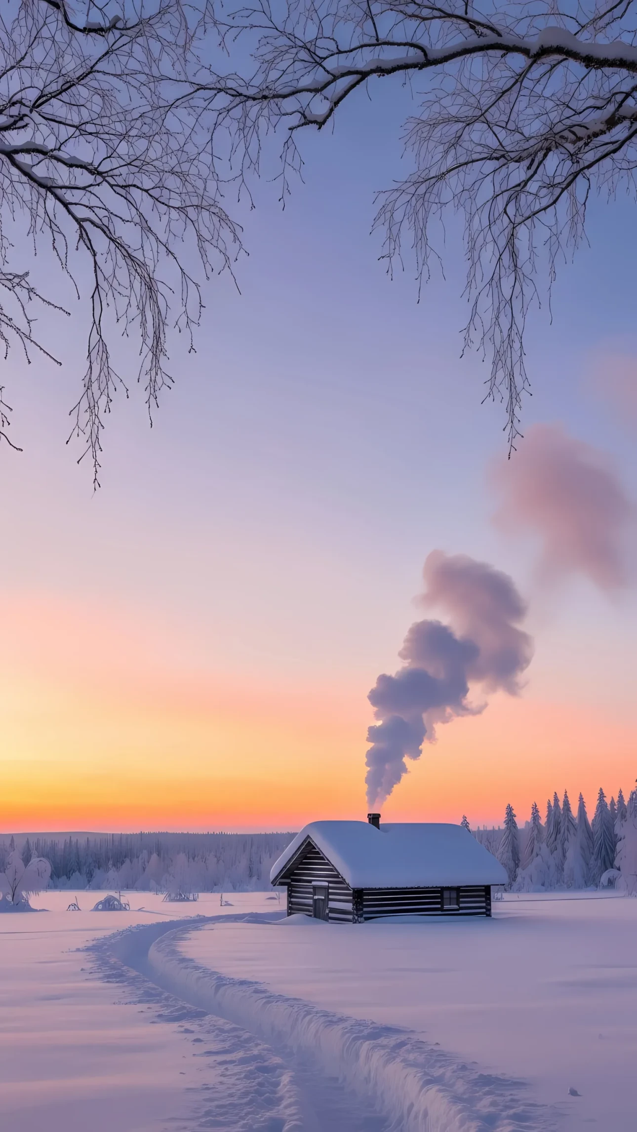 Evoke winter serenity with this cabin landscape. Ideal for holiday promotions, travel blogs, or seasonal designs. Enhance your project with this premium design asset.