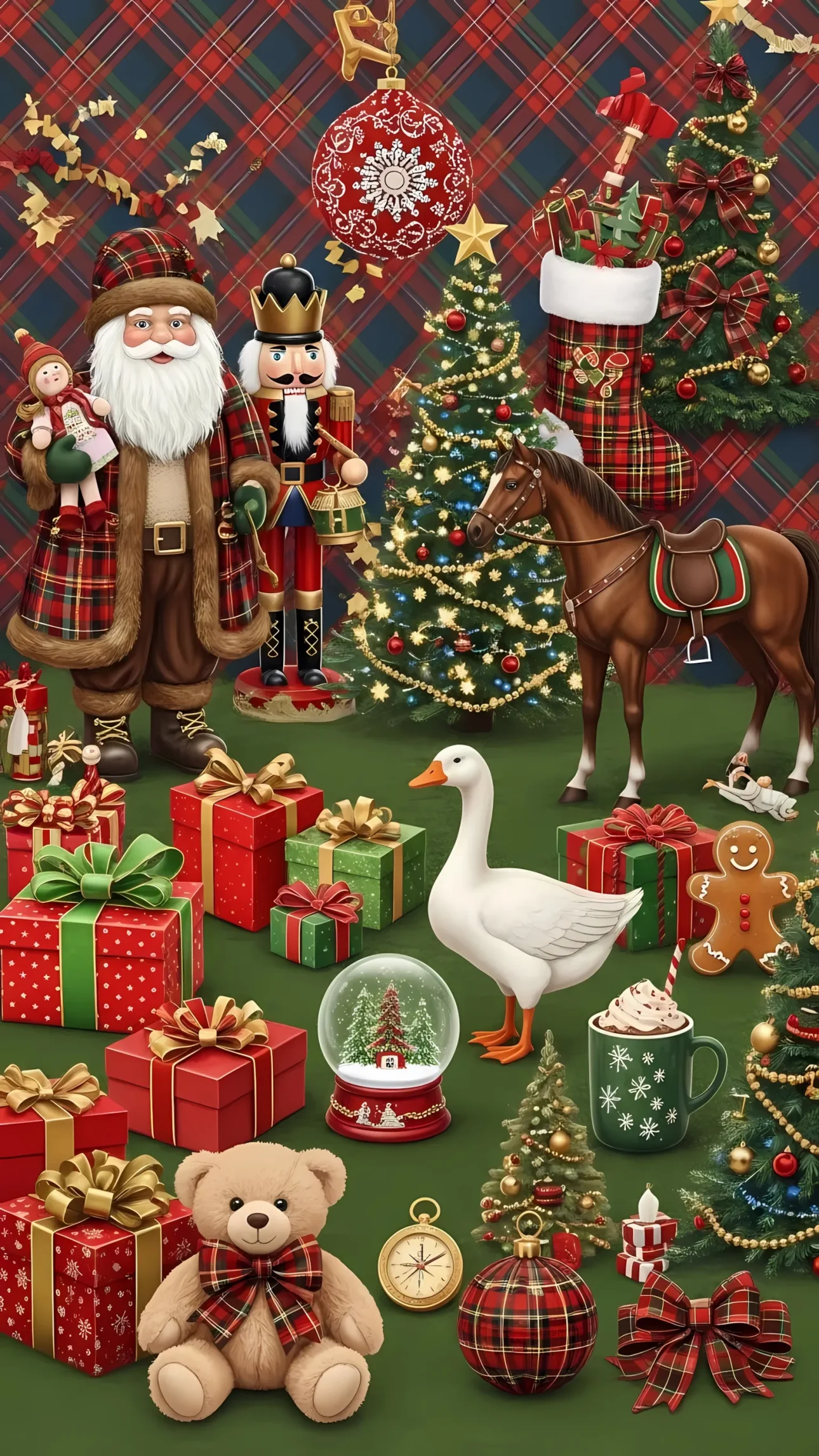 Elevate your holiday designs with this charming Christmas scene, showcasing festive characters and gifts. Perfect for seasonal campaigns and heartwarming projects.