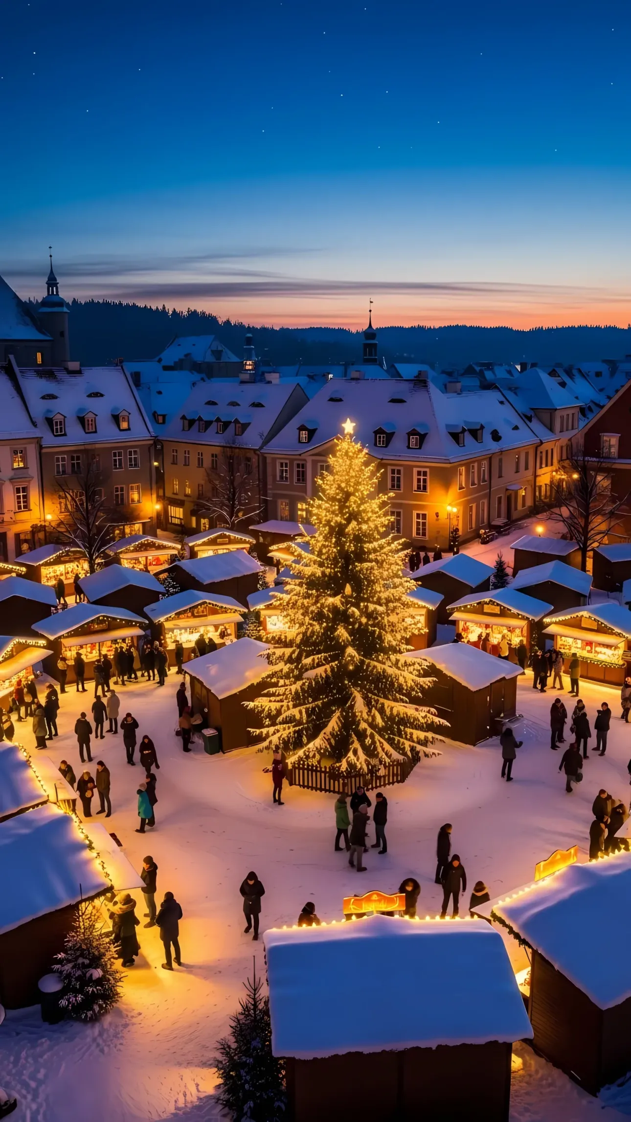 Immerse yourself in the holiday spirit with this vibrant Christmas market scene. A premium design asset perfect for seasonal campaigns and festive designs.