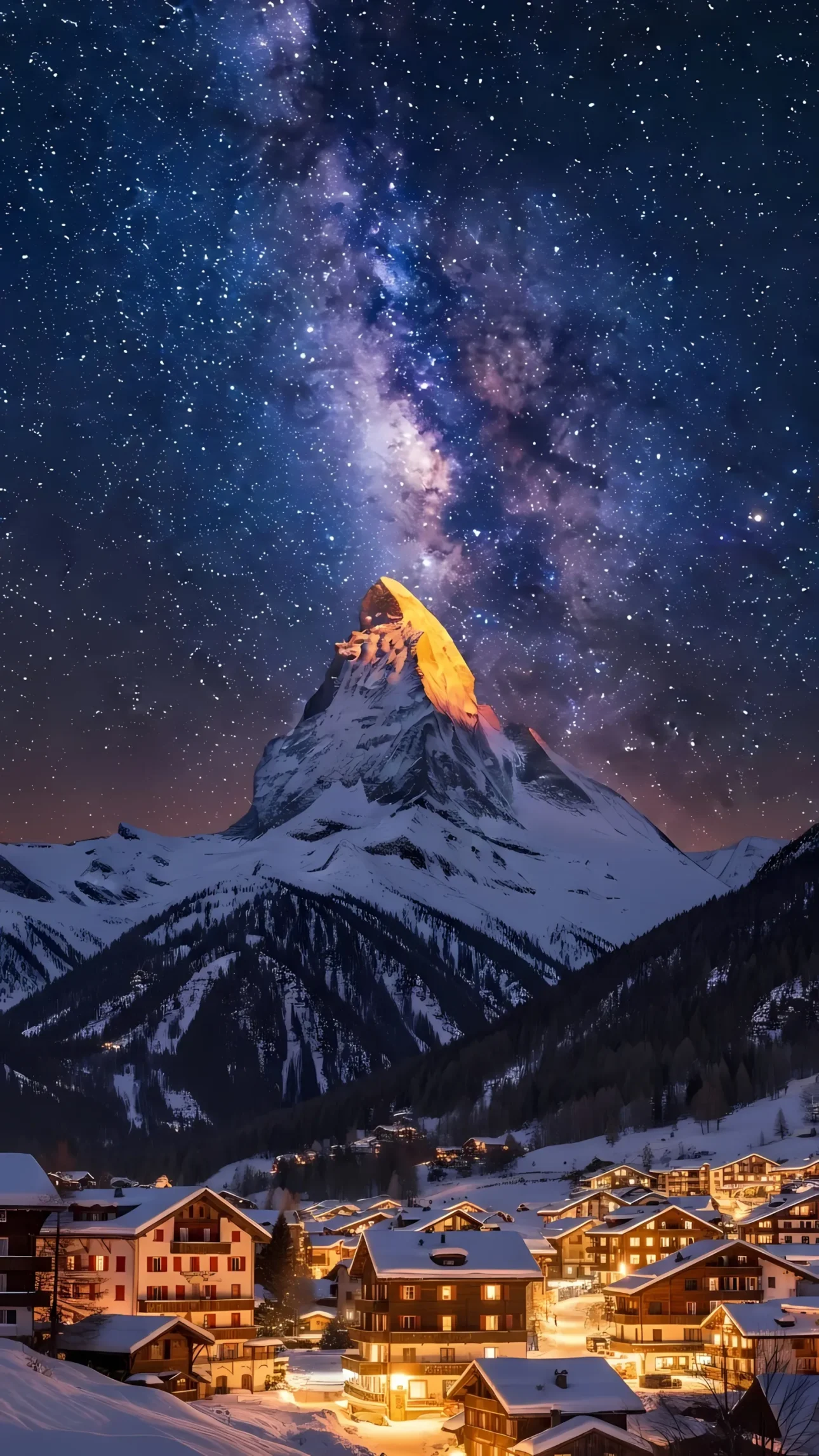 Explore this breathtaking scene of the Matterhorn under the Milky Way. A premium design asset perfect for travel blogs and high-impact visual storytelling.