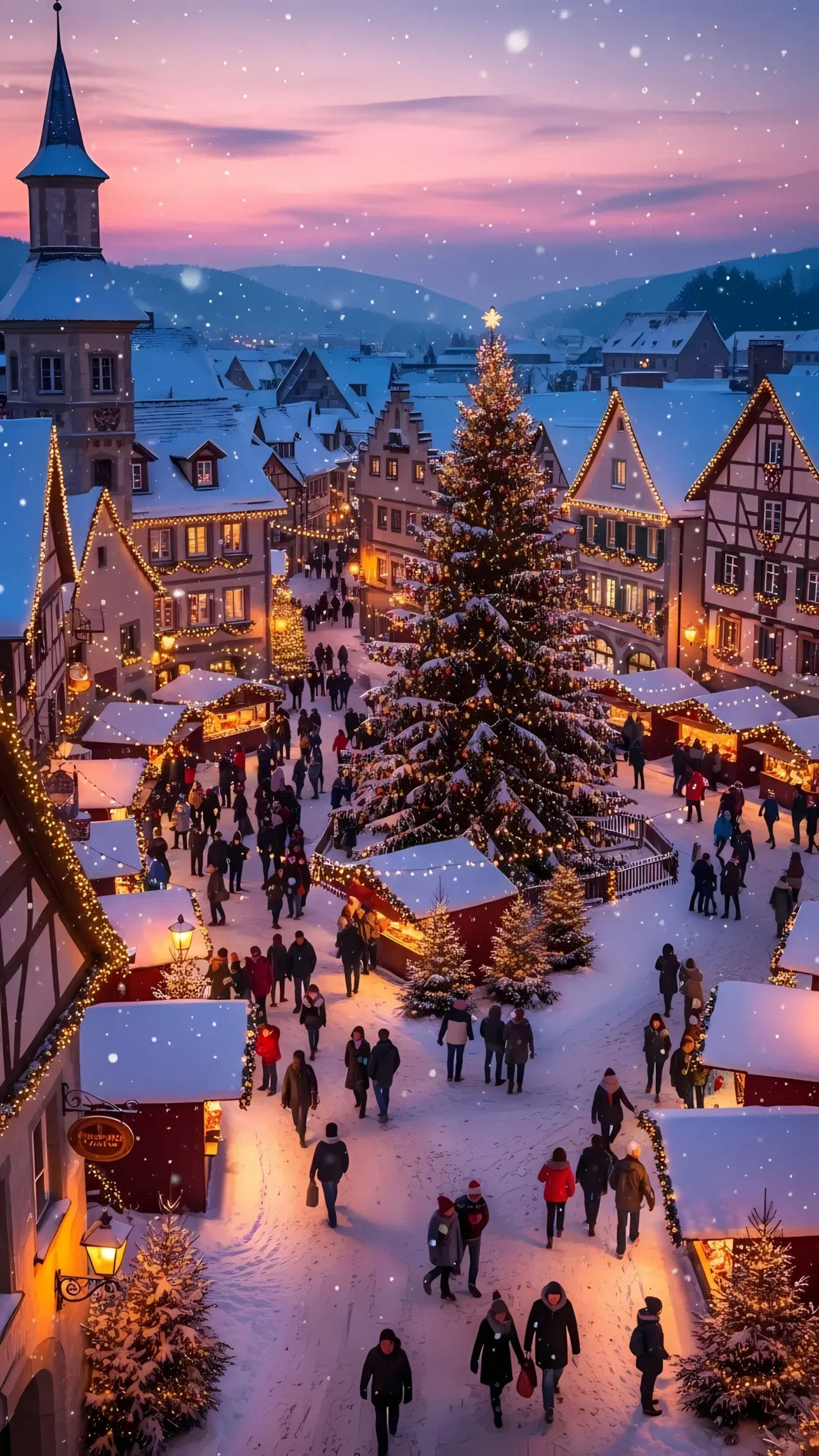 Capture the magic of a snow-covered Christmas market with this premium design asset. Perfect for holiday promotions and festive designs, ready for commercial use.