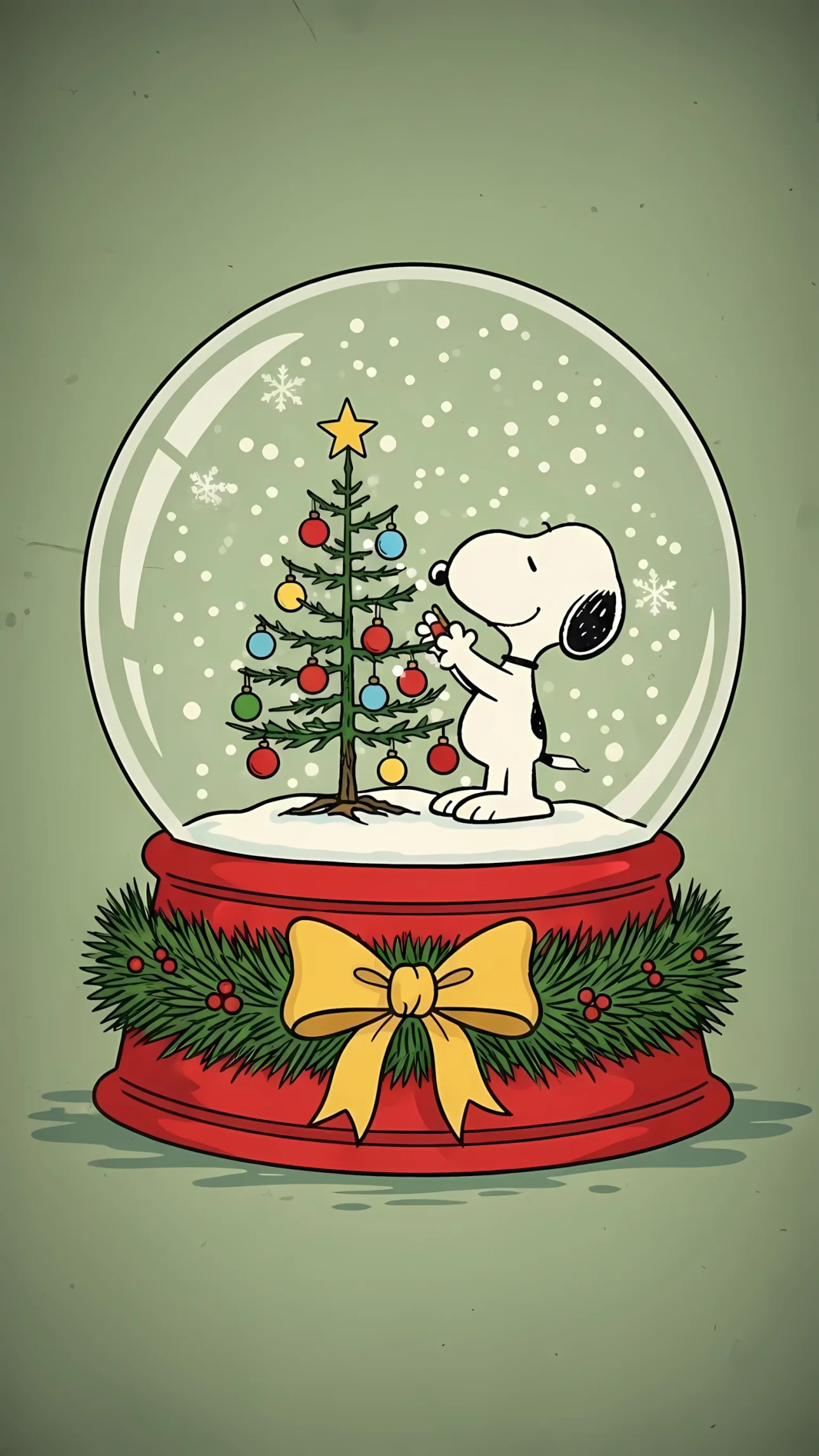 Enhance your holiday designs with this charming Snoopy illustration, featuring a festive Christmas snow globe. Perfect for seasonal greeting cards and cheerful digital projects.