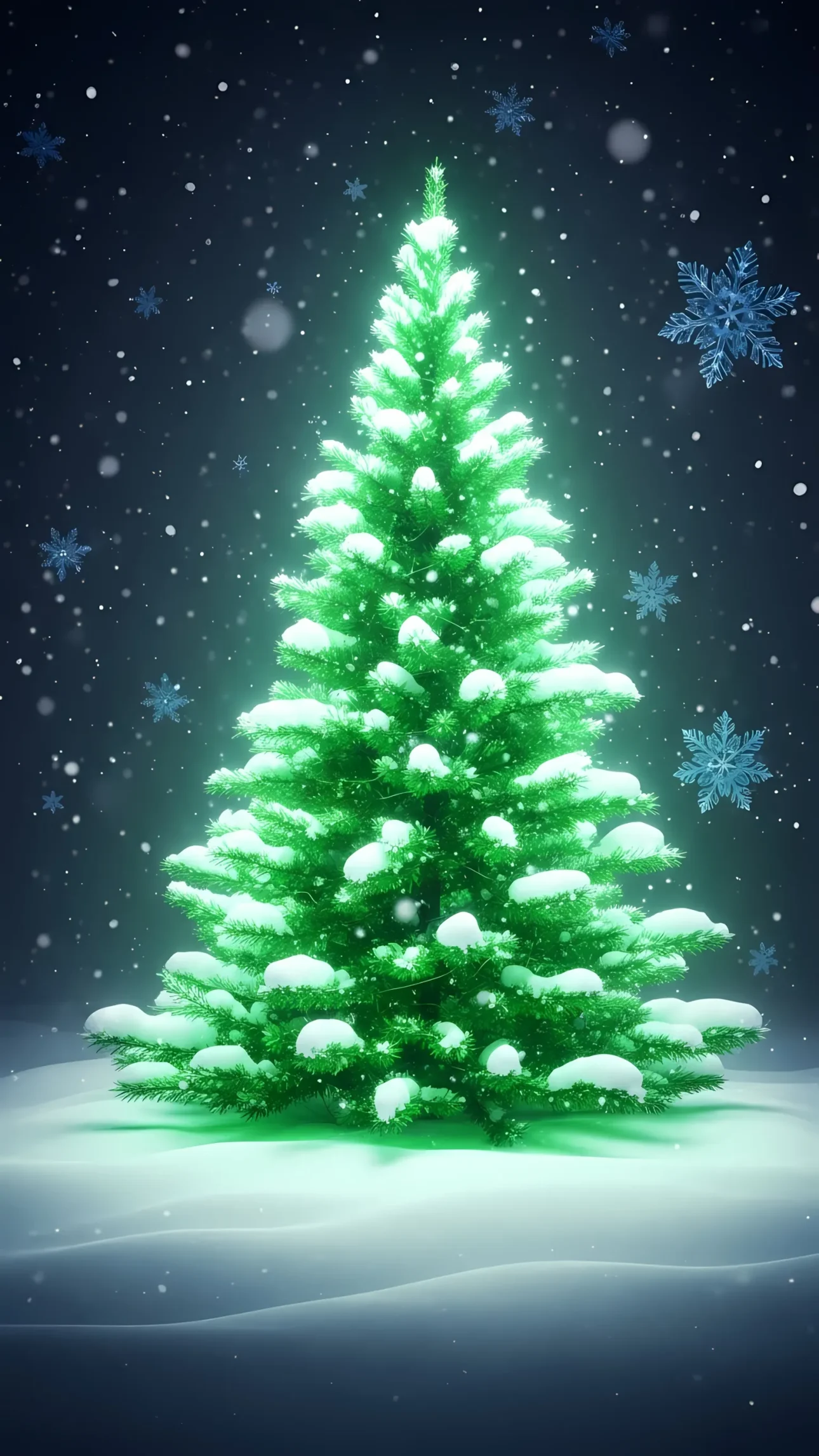 Elevate your holiday projects with this luminous Christmas tree illustration, styled with snow and glowing lights. Perfect for festive digital designs.