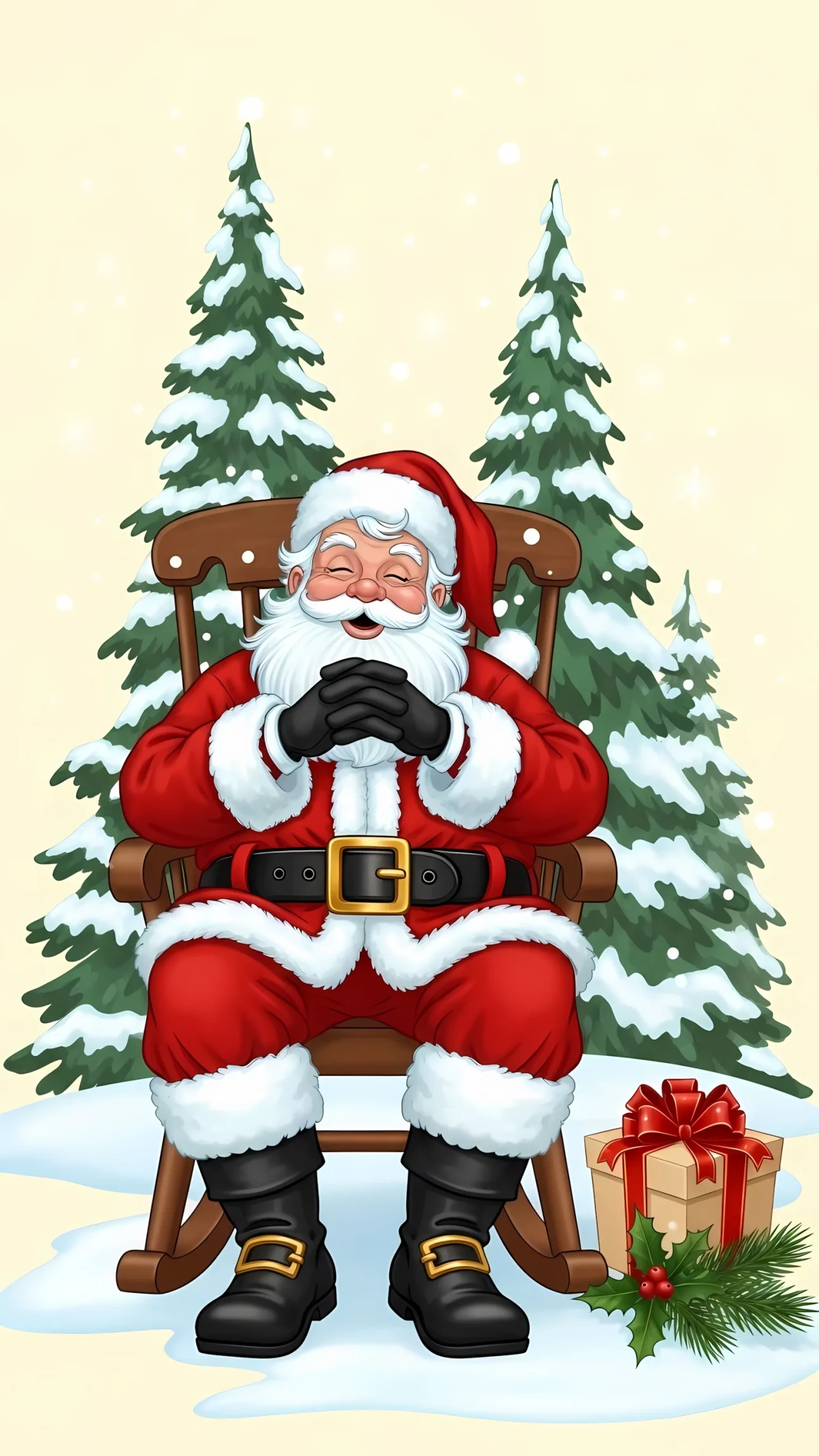 Elevate your holiday designs with this charming Santa illustration, featuring festive elements and a cozy atmosphere. Perfect for seasonal greeting cards.