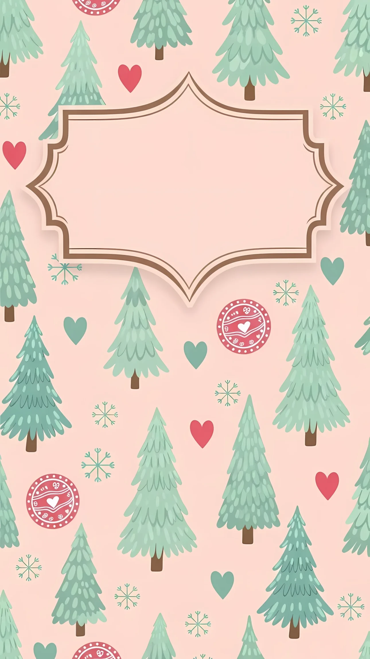 Enhance your designs with this charming Christmas tree pattern featuring hearts and snowflakes. A premium design asset perfect for holiday-themed projects.