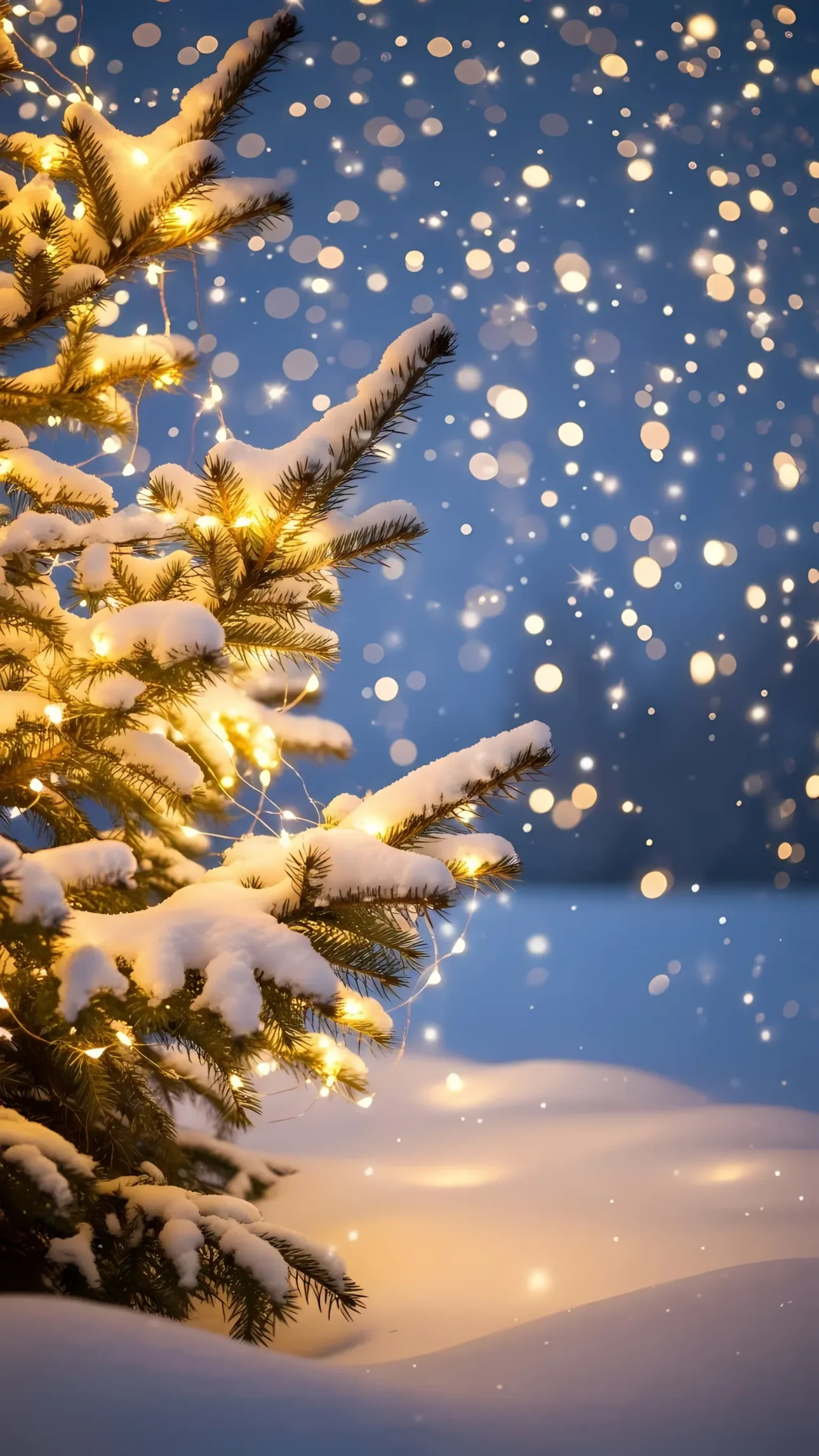 Capture the magic with this snowy Christmas tree image, radiating warmth and holiday cheer. Ideal for seasonal campaigns and festive designs.