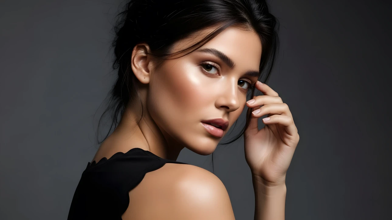 Elevate your project with this stunning portrait featuring a radiant woman. Perfect for luxury beauty campaigns and high-fashion editorials. Ready for commercial use.