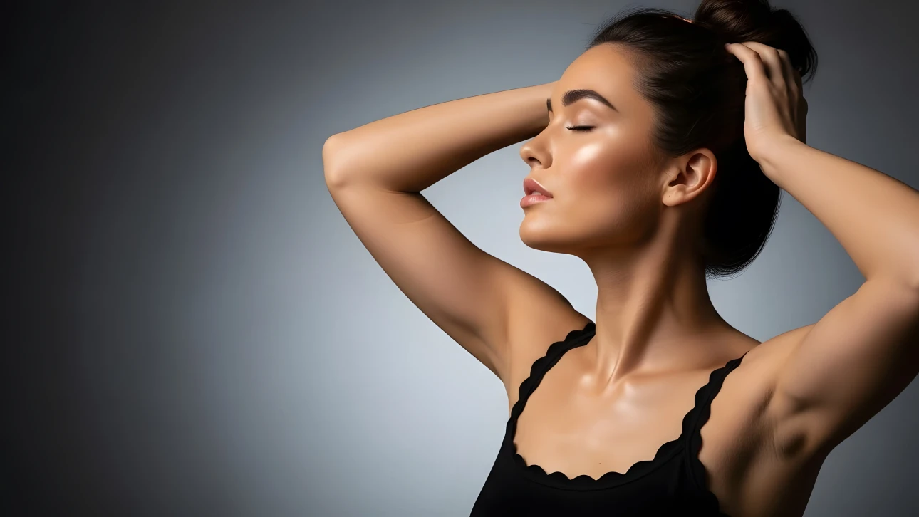 Elevate your project with this image of a serene woman. Perfect for beauty campaigns, wellness blogs, and high-end skincare ads. Ready for commercial use.