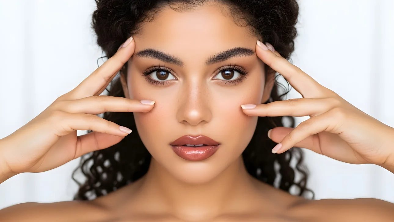 Elevate your designs with this stunning woman featuring flawless skin and glossy lips. Perfect for high-end beauty and skincare campaigns.