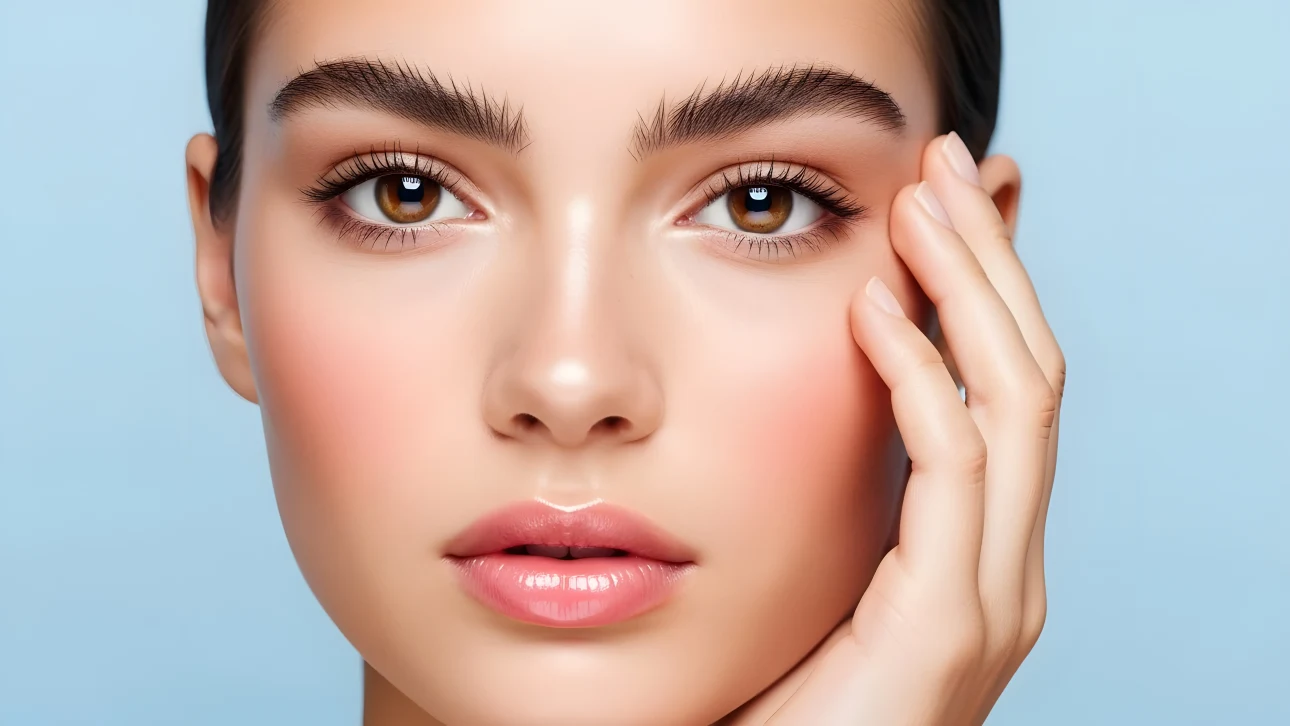 Enhance your designs with this portrait of a woman showcasing flawless skin and makeup, ideal for beauty and skincare projects. Ready for commercial use.